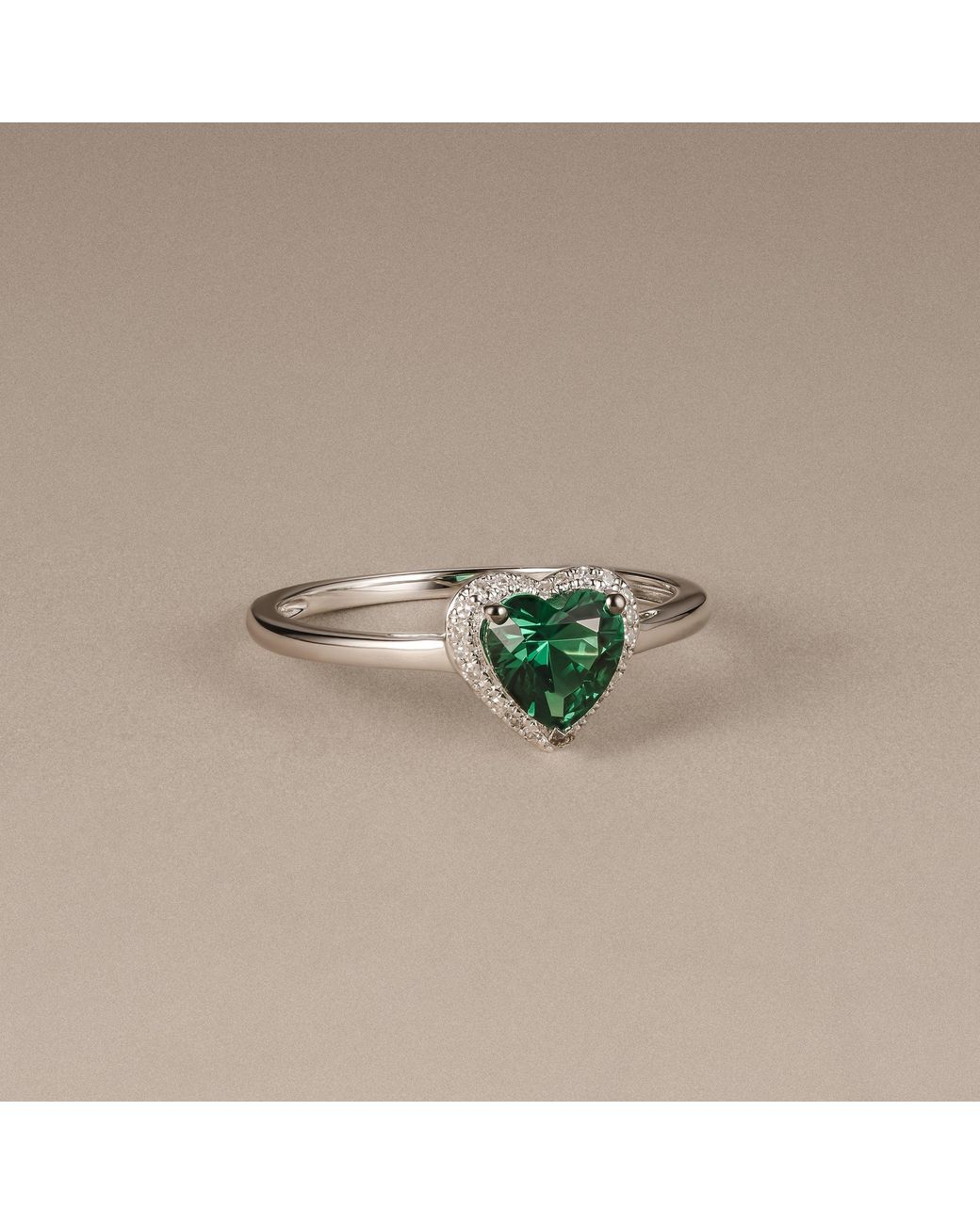 The Diamond Store Green Stellato 0.70Ct Heart Cut Lab Emerald Halo Ring
