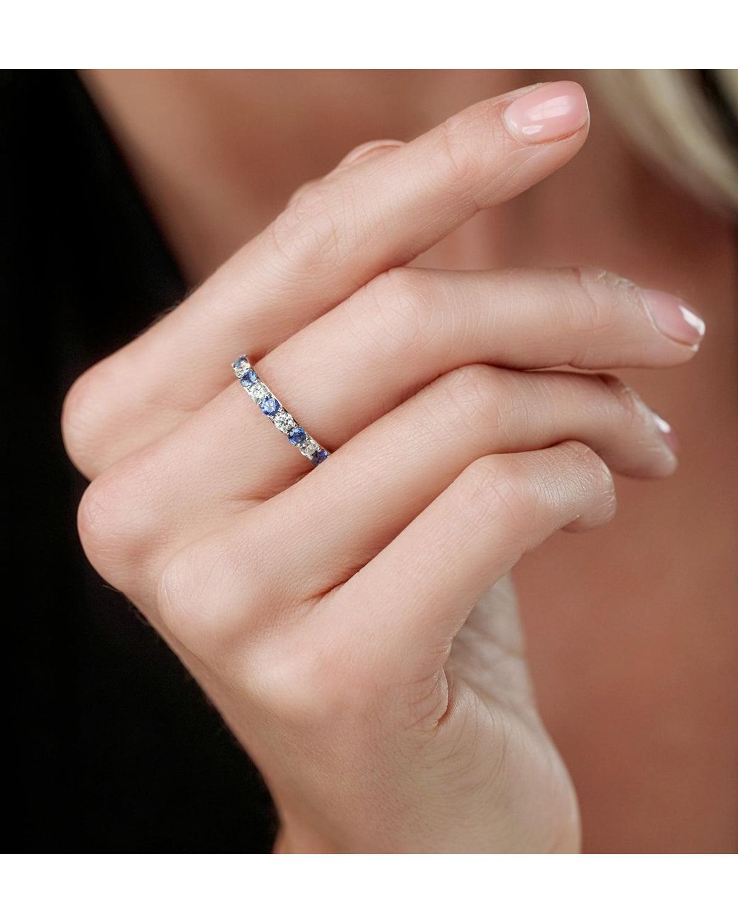The Diamond Store Blue Sapphire And 0.50Ct Lab Diamond Asteria Eternity Ring 9K