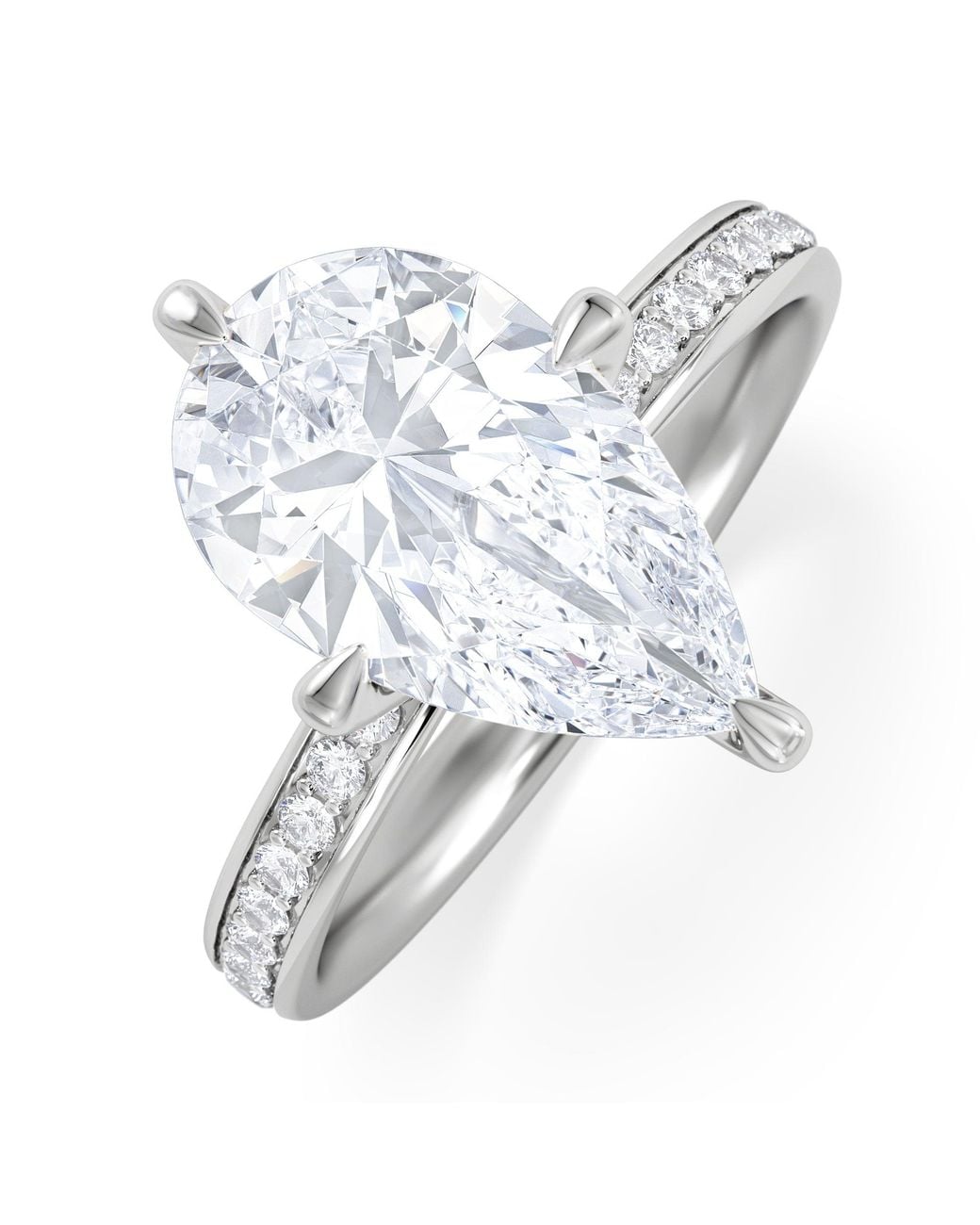 The Diamond Store Blue Origin Twist 3.00Ct Pear Cut Lab Diamond Solitaire Engagement Ring With Side Stones