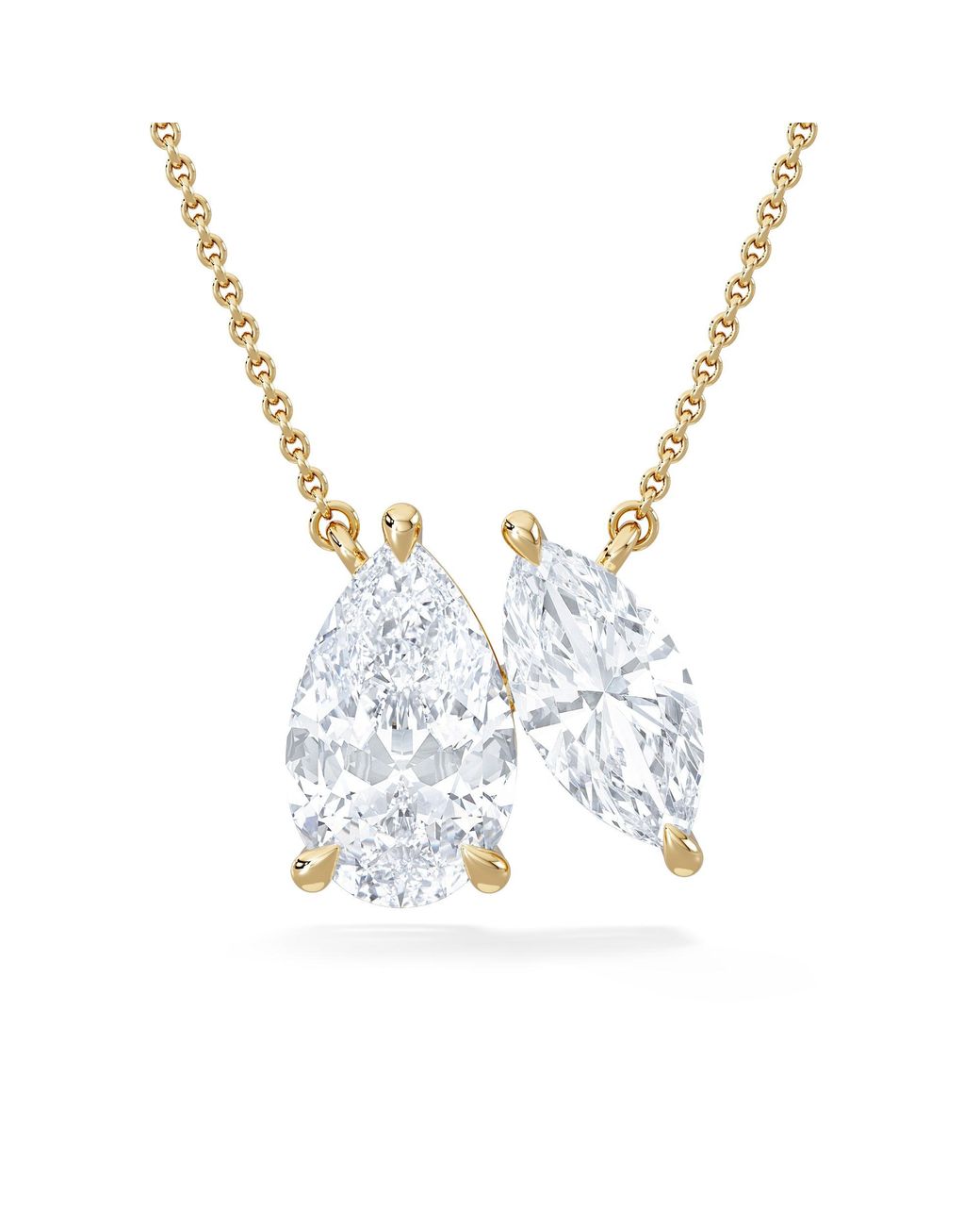 The Diamond Store Metallic Toi Et Moi 3.00Ct Pear And Marquise Cut Lab Diamond 2 Stone Necklace