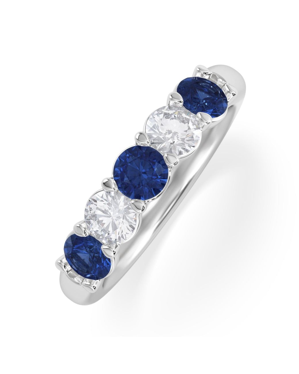 The Diamond Store Blue Solene 0.75Ct Round Cut Lab Sapphire And Lab Diamond Half Eternity Ring