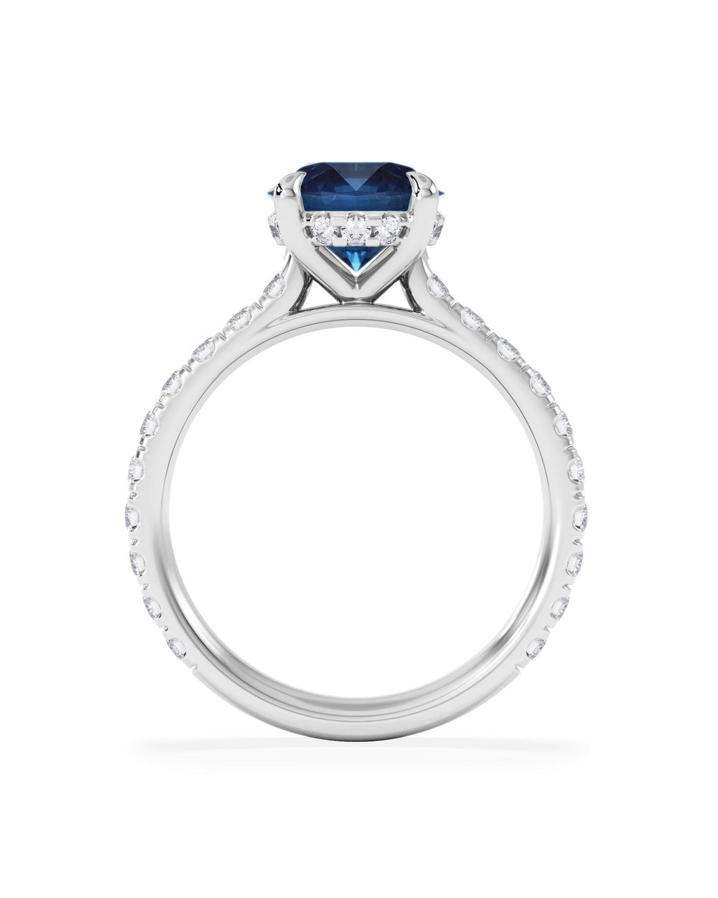The Diamond Store Blue Amora Gem 2.00Ct Round Cut Lab Sapphire Hidden Halo Engagement Ring With Side Stones