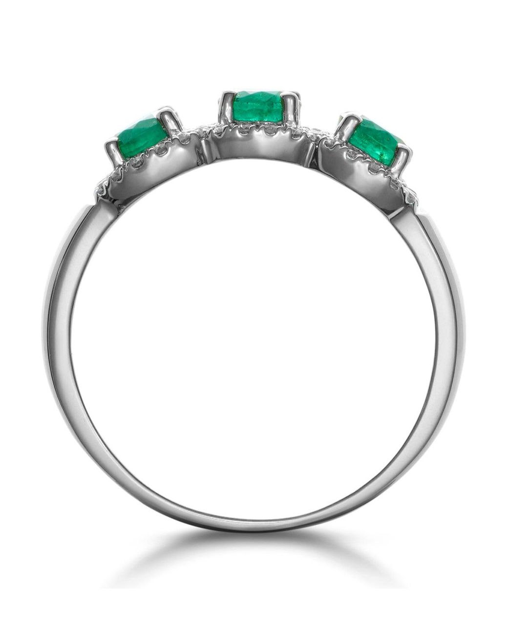 The Diamond Store Green Emerald And Lab Diamond Halo Trilogy Ring