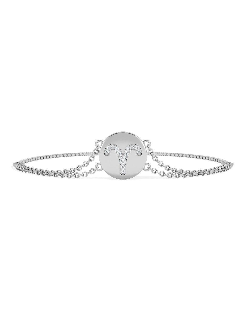 The Diamond Store White Astrology Aries 0.07Ct Lab Grown Diamond Adjustable Medallion Bracelet Sterling