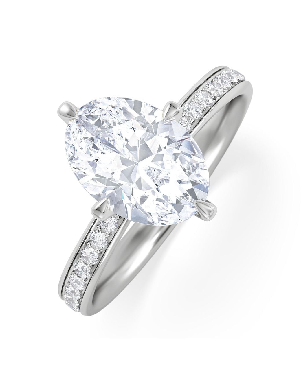 The Diamond Store White Origin Twist 2.00Ct Oval Cut Lab Diamond Solitaire Engagement Ring With Side Stones