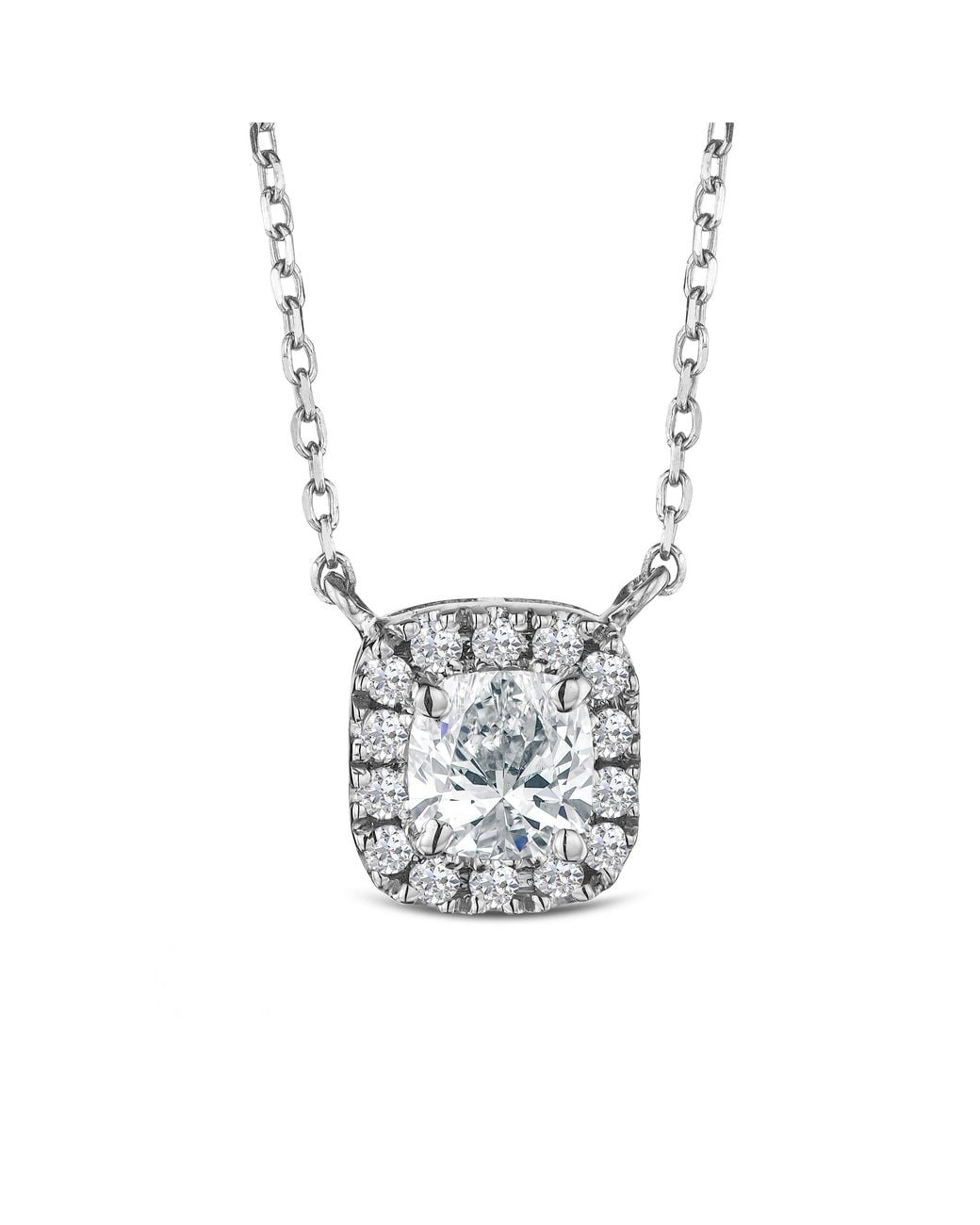 The Diamond Store White Lumia Cushion Cut Lab Diamond Halo Pendant 0.65Ct F/Vs