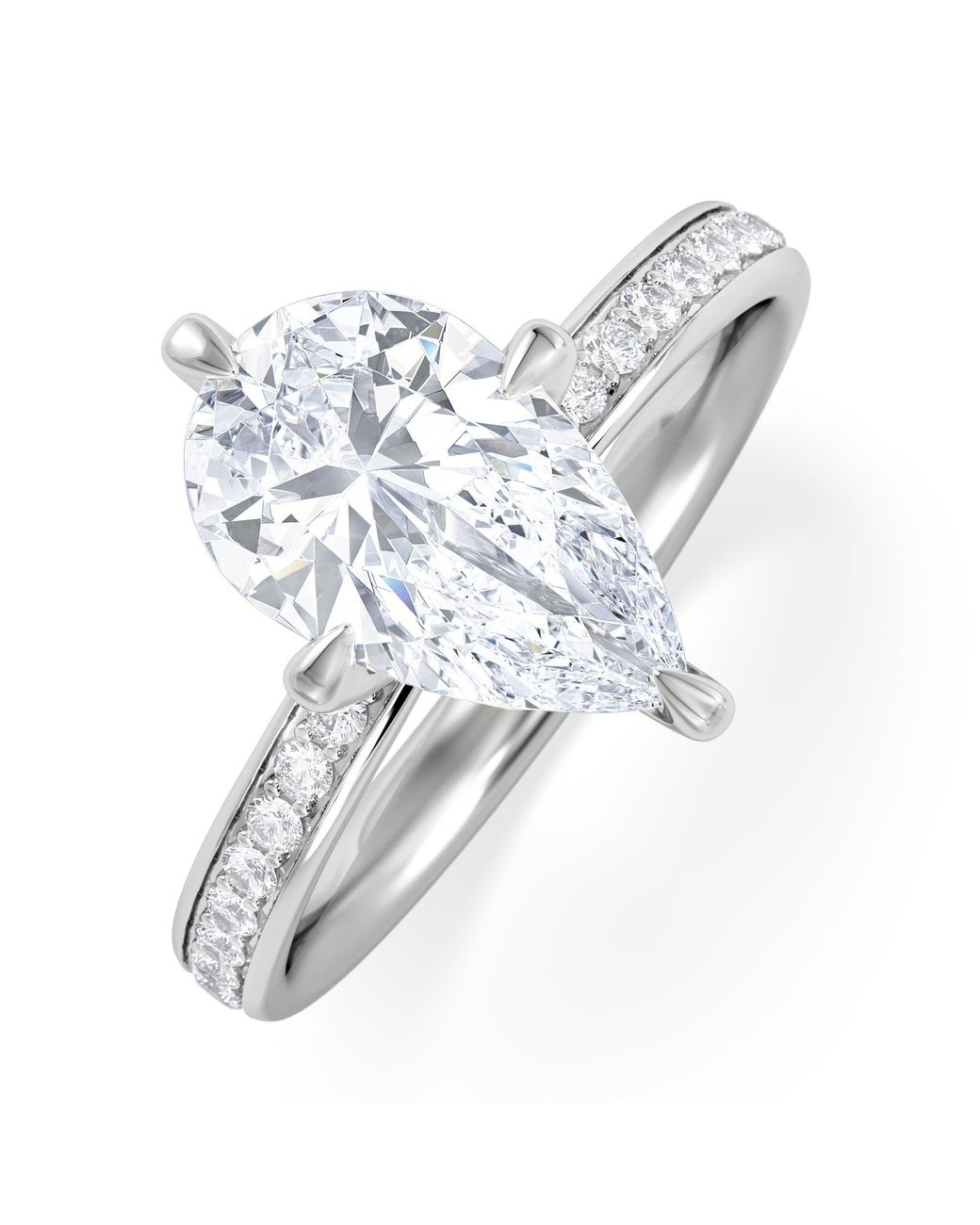 The Diamond Store White Origin Twist 2.00Ct Pear Cut Lab Diamond Solitaire Engagement Ring With Side Stones