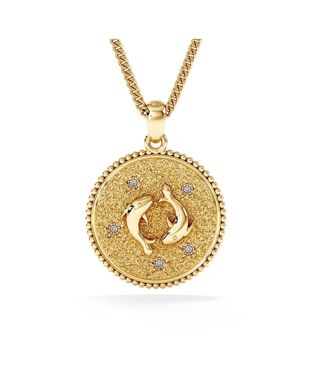The Diamond Store Metallic Zodiac Pisces Necklace Medallion Lab Grown 0.02Ct