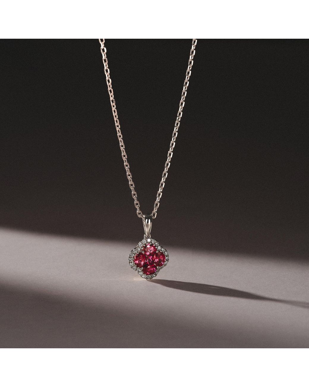 The Diamond Store Red Alegria 0.90Ct Lab Ruby Halo Pendant Necklace