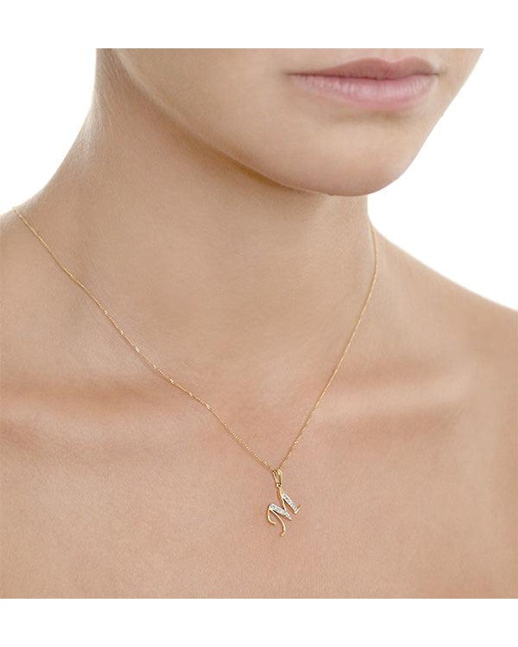 The Diamond Store Metallic Initial 'M' 0.05Ct Lab Diamond Pendant Necklace