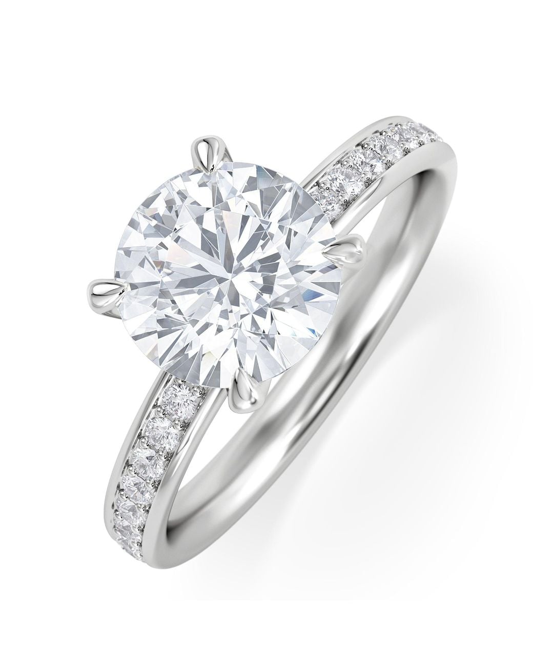 The Diamond Store White Origin 2.25Ct Round Cut Lab Diamond Solitaire Engagement Ring With Side Stones