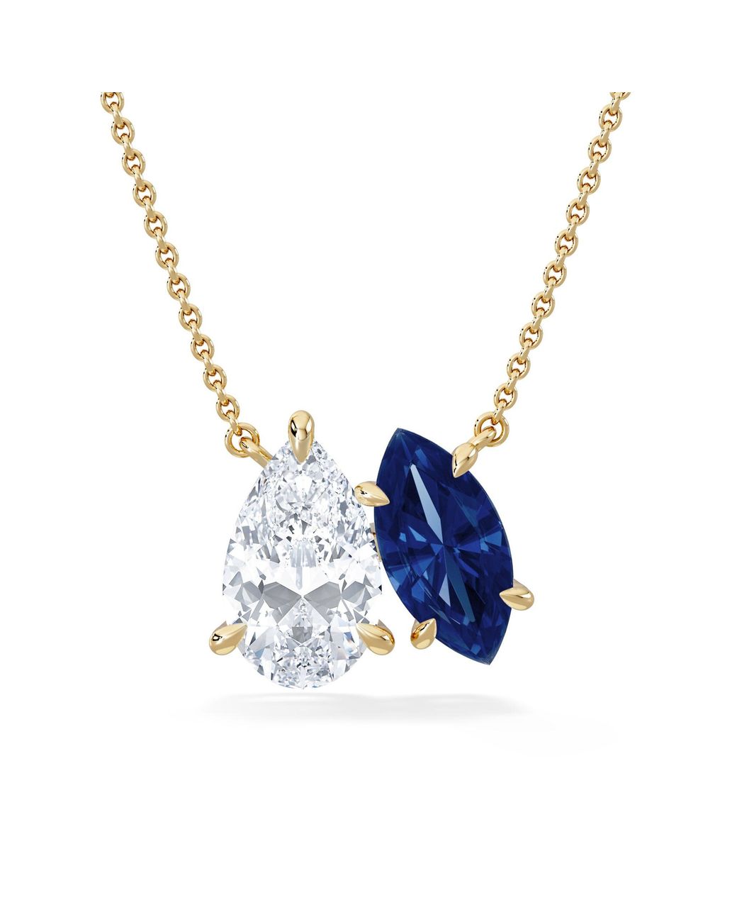 The Diamond Store Blue Toi Et Moi 1.50Ct Pear Lab Diamond And 1.30Ct Marquise Lab Sapphire Necklace