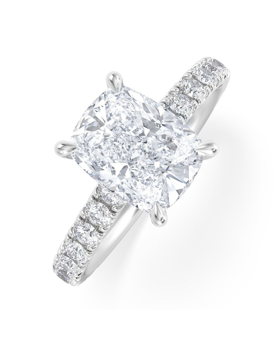 The Diamond Store White Amora 2.00Ct Elongated Cushion Cut Lab Diamond Hidden Halo Engagement Ring With Side Stones