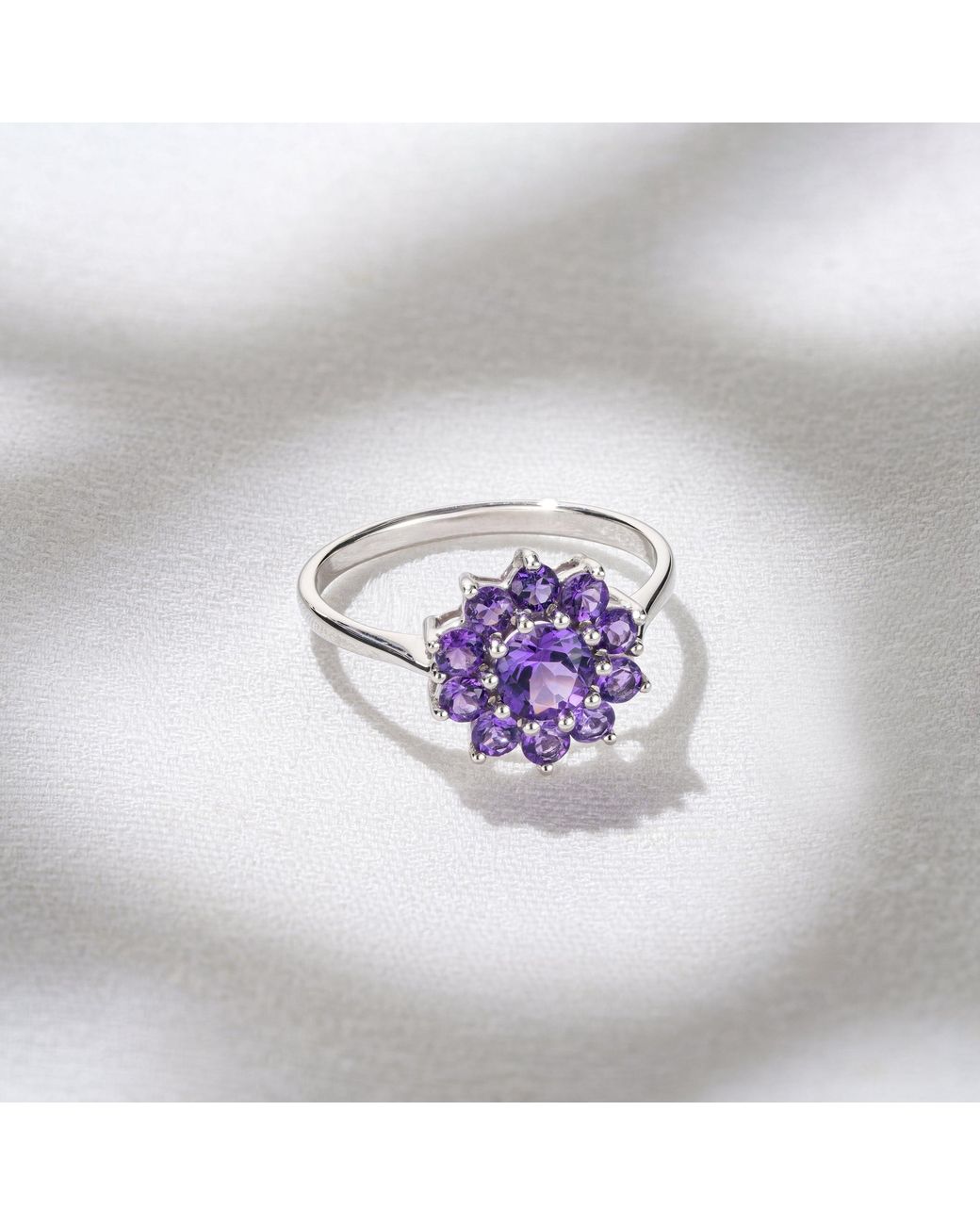 The Diamond Store Purple 0.94Ct Amethyst Cluster Ring