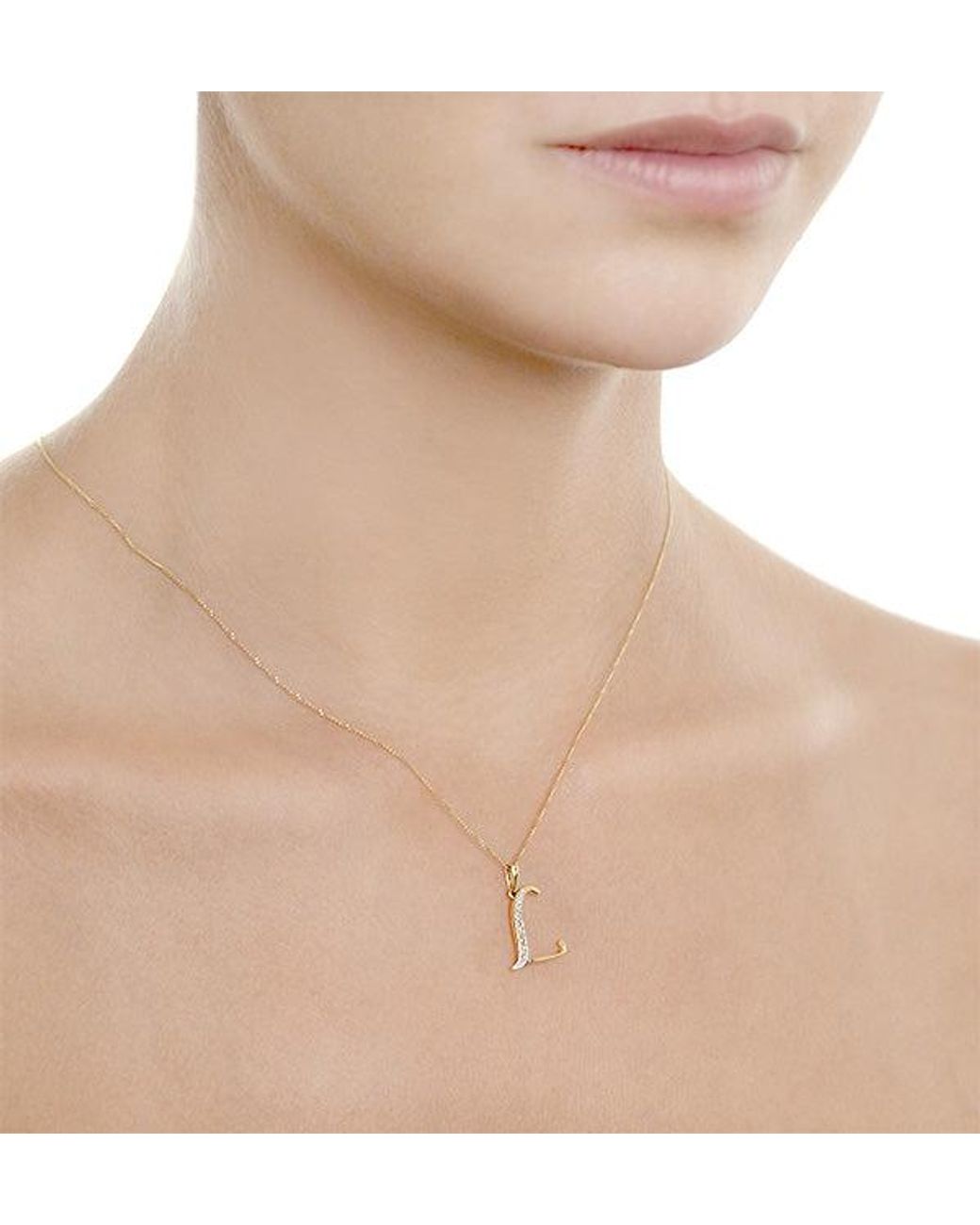 The Diamond Store Metallic Initial 'L' 0.05Ct Lab Diamond Pendant Necklace