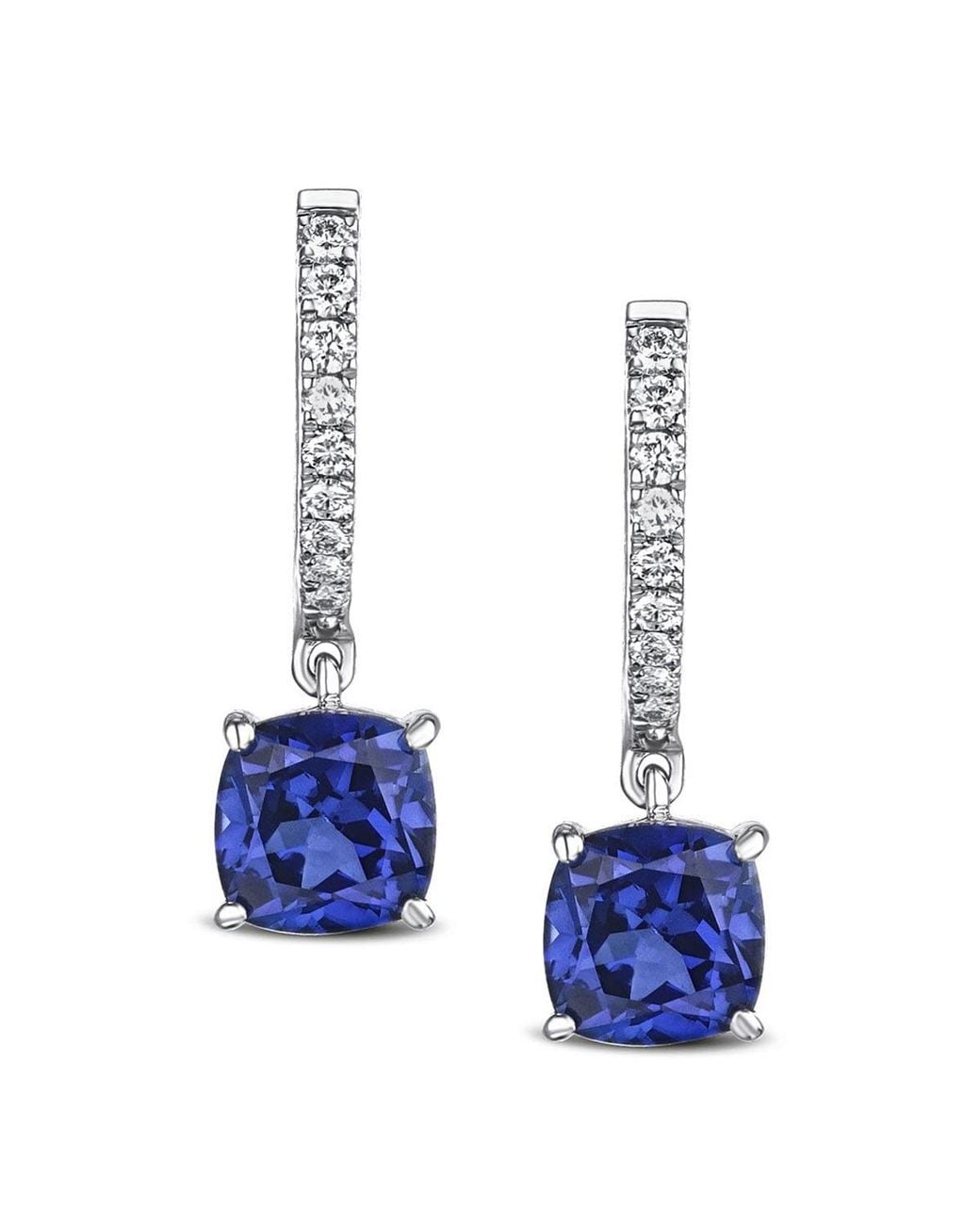 The Diamond Store Blue Astra 4.70T Lab Sapphire And Diamond Drop Cushion Cut Earrings