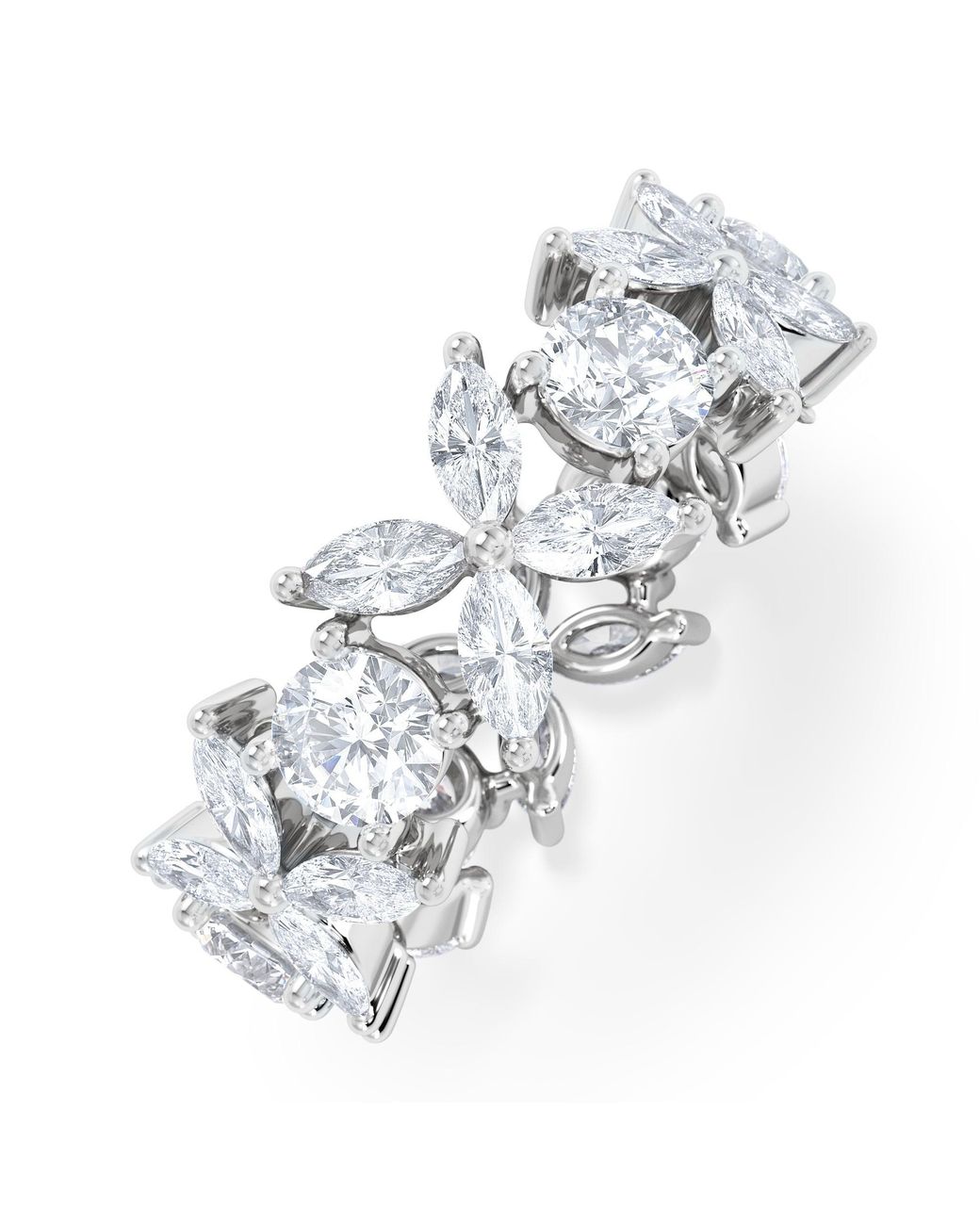 The Diamond Store White Luxe Floral 3.20Ct Marquise And Round Cut Lab Diamond Eternity Ring