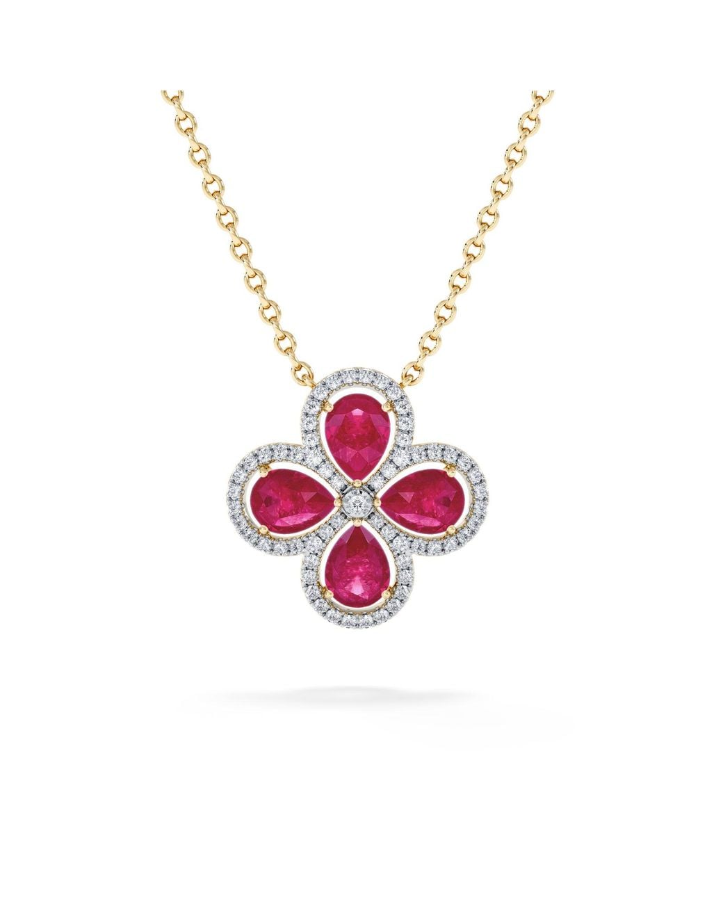 The Diamond Store Pink Bloom 3.30Ct Lab Ruby And Lab Diamond Necklace