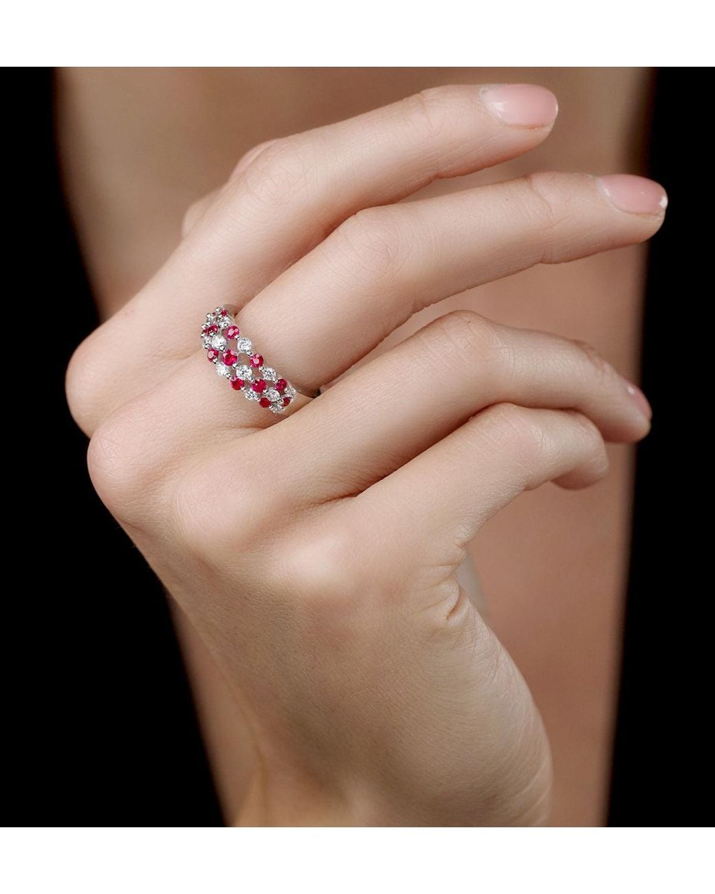 The Diamond Store White Ruby And Lab Diamond 3 Row Ring