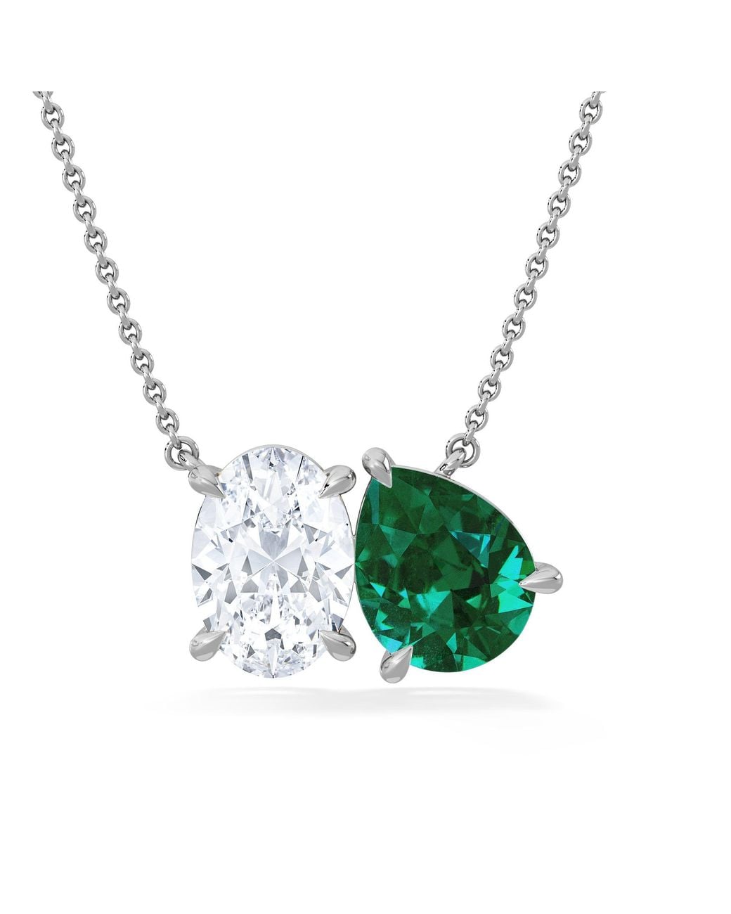 The Diamond Store Green Toi Et Moi 1.50Ct Oval Lab Diamond And 2.50Ct Pear Lab Emerald Necklace