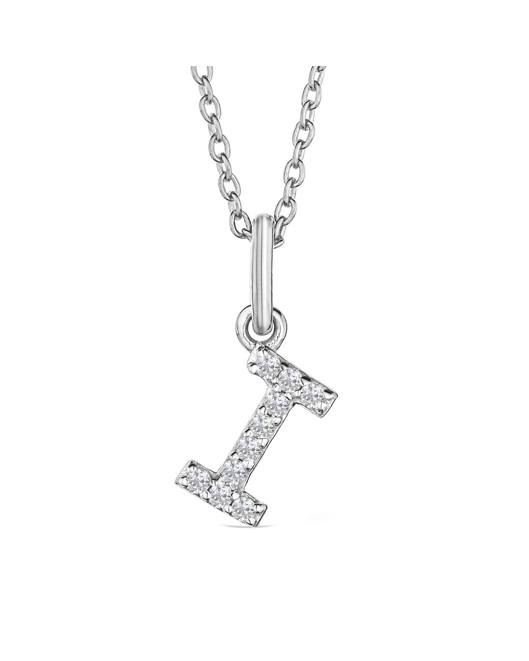 The Diamond Store Metallic Love Letter Initial I Lab Diamond Necklace Set