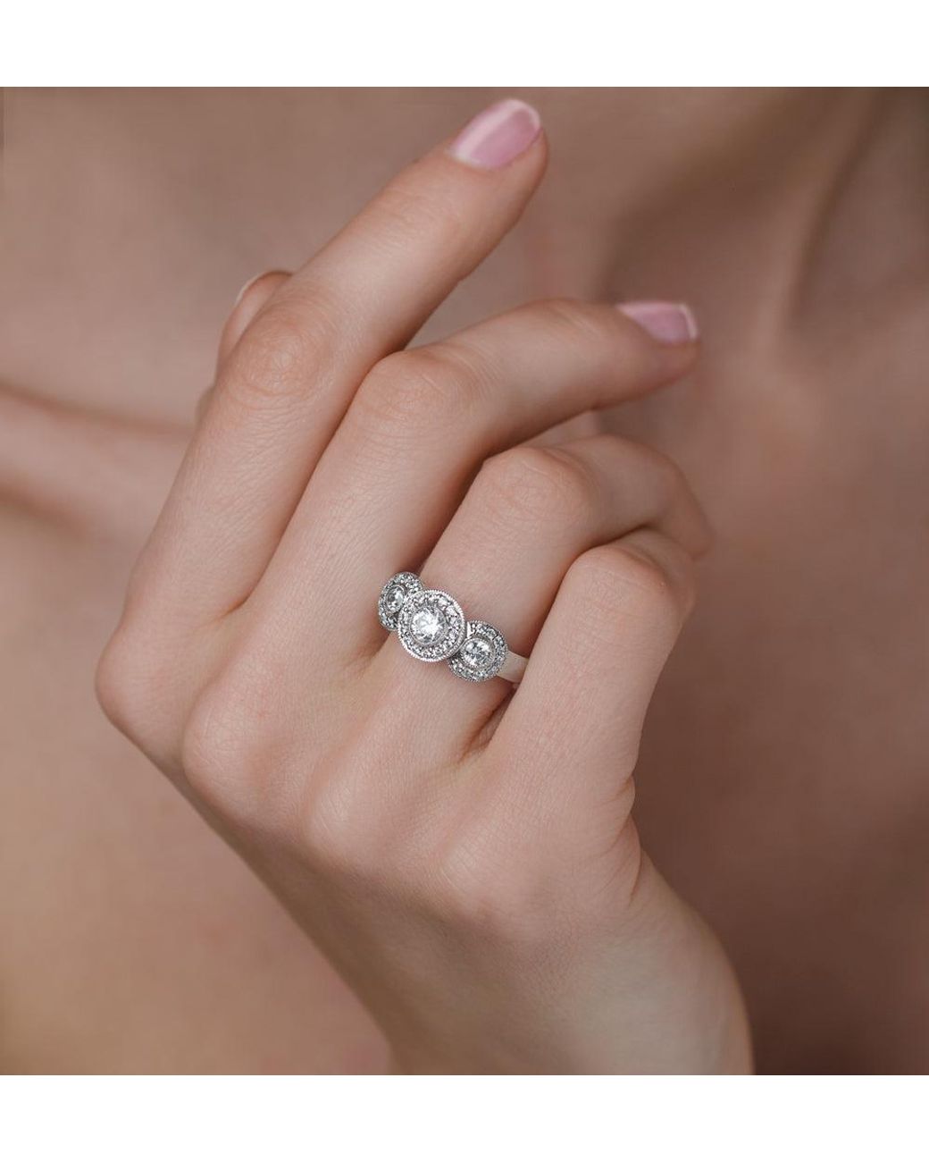 The Diamond Store Metallic Celeste Halo Pave Ring 0.92Ct Of H/Si Lab Diamonds