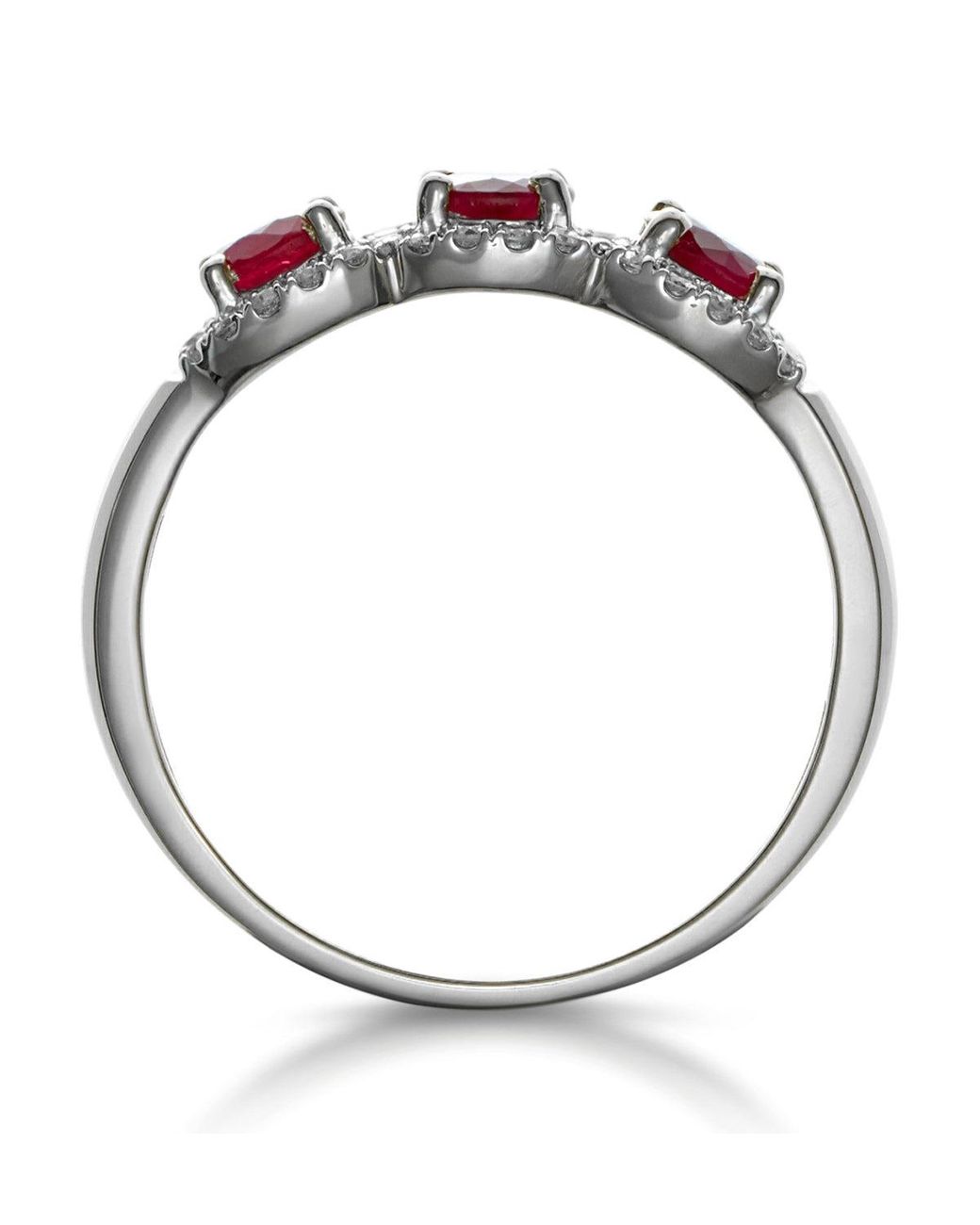The Diamond Store Metallic Ruby And Lab Diamond Halo Trilogy Ring