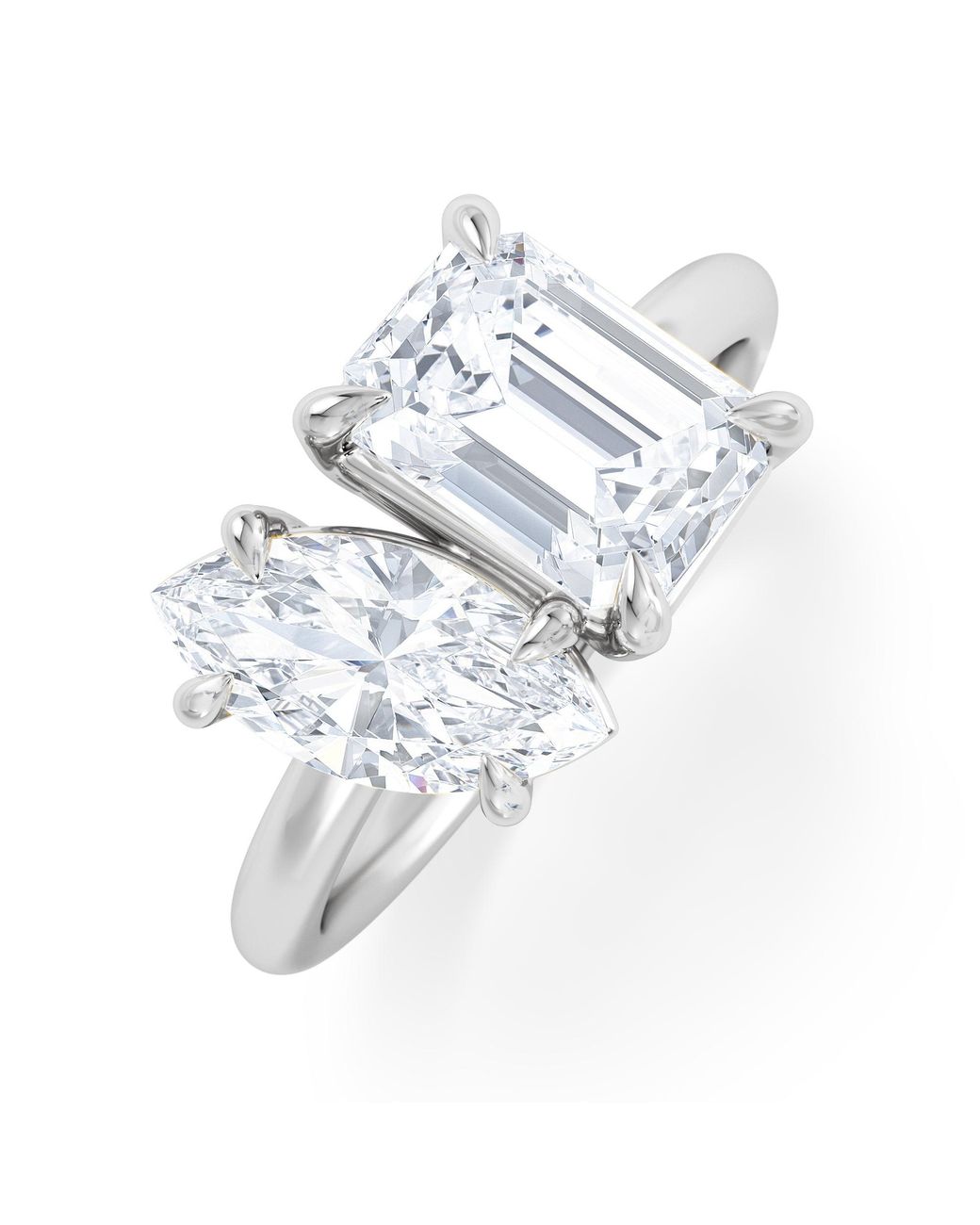 The Diamond Store White Toi Et Moi 3.00Ct Marquise And Emerald Cut Lab Diamond Engagement Ring