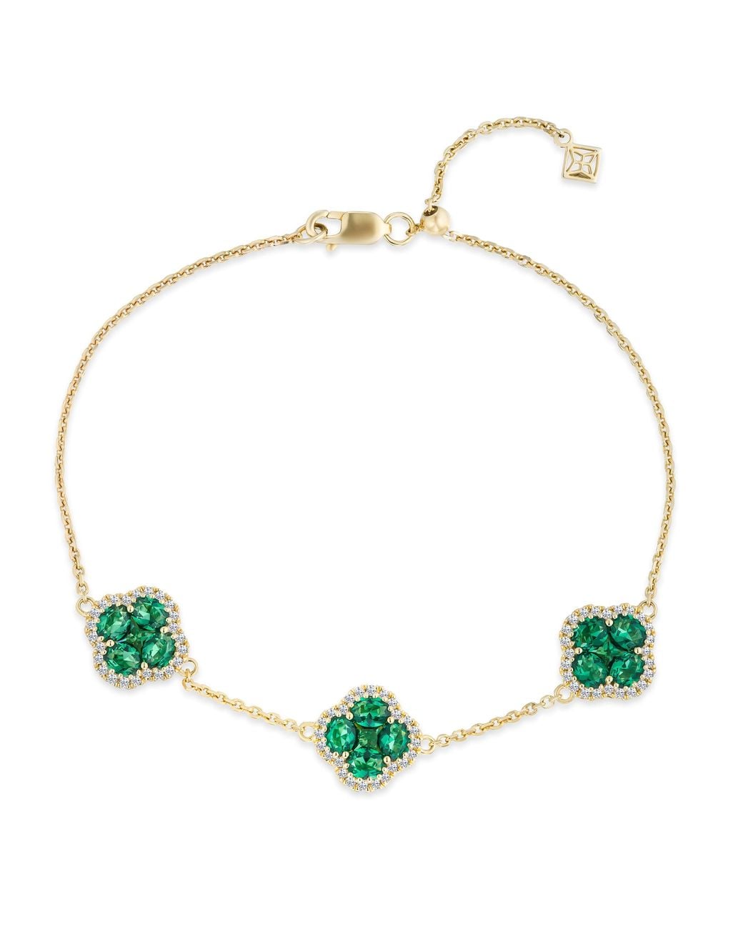The Diamond Store Green 2.25 Ct Alegria 3 Clover Lab Grown Emerald Bracelet