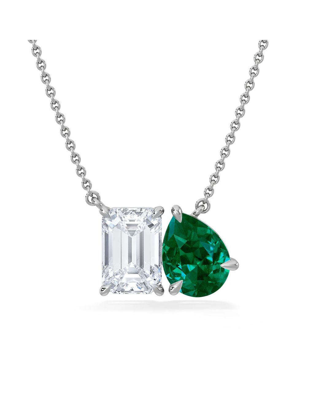 The Diamond Store Green Toi Et Moi 1.50Ct Emerald Cut Lab Diamond And 1.30Ct Pear Lab Emerald Necklace