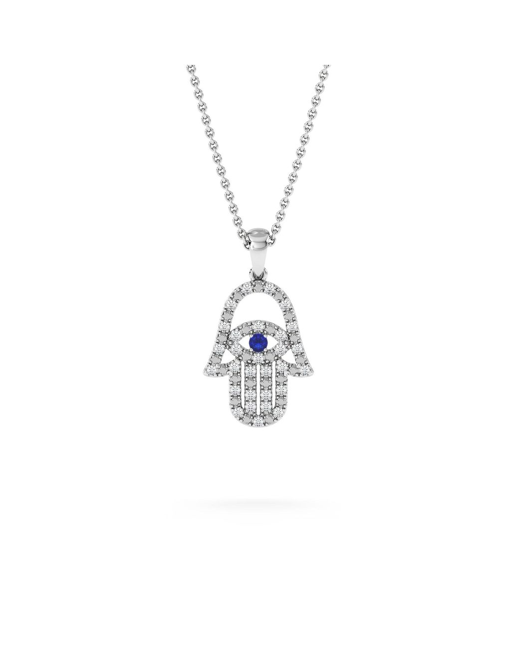 The Diamond Store Blue Hamsa Fortune 0.05Ct Sapphire And 0.25Ct Lab Grown Diamond Pendant Necklace