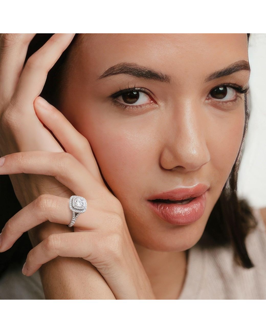 The Diamond Store White Anastasia Lab Diamond Halo Engagement Ring