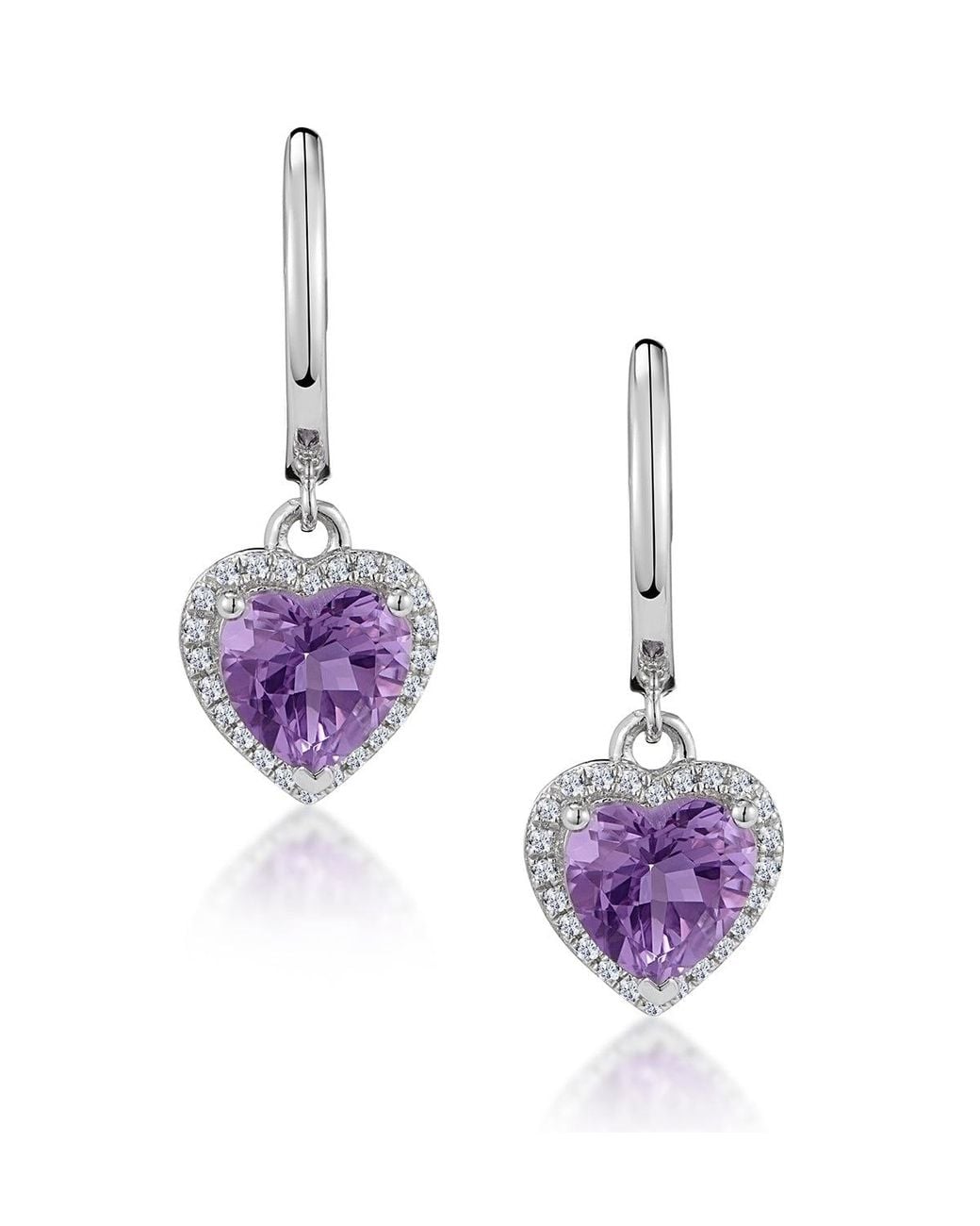 The Diamond Store Purple Stellato Amethyst And Diamond Pave Heart Earrings