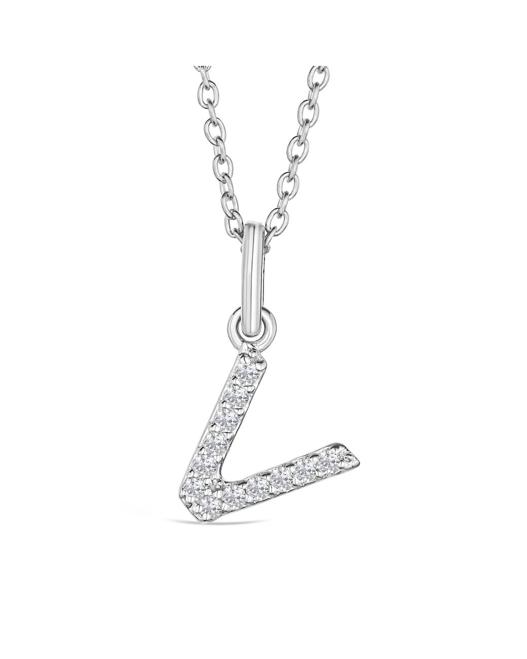 The Diamond Store White Love Letter Initial V Lab Diamond Necklace Set
