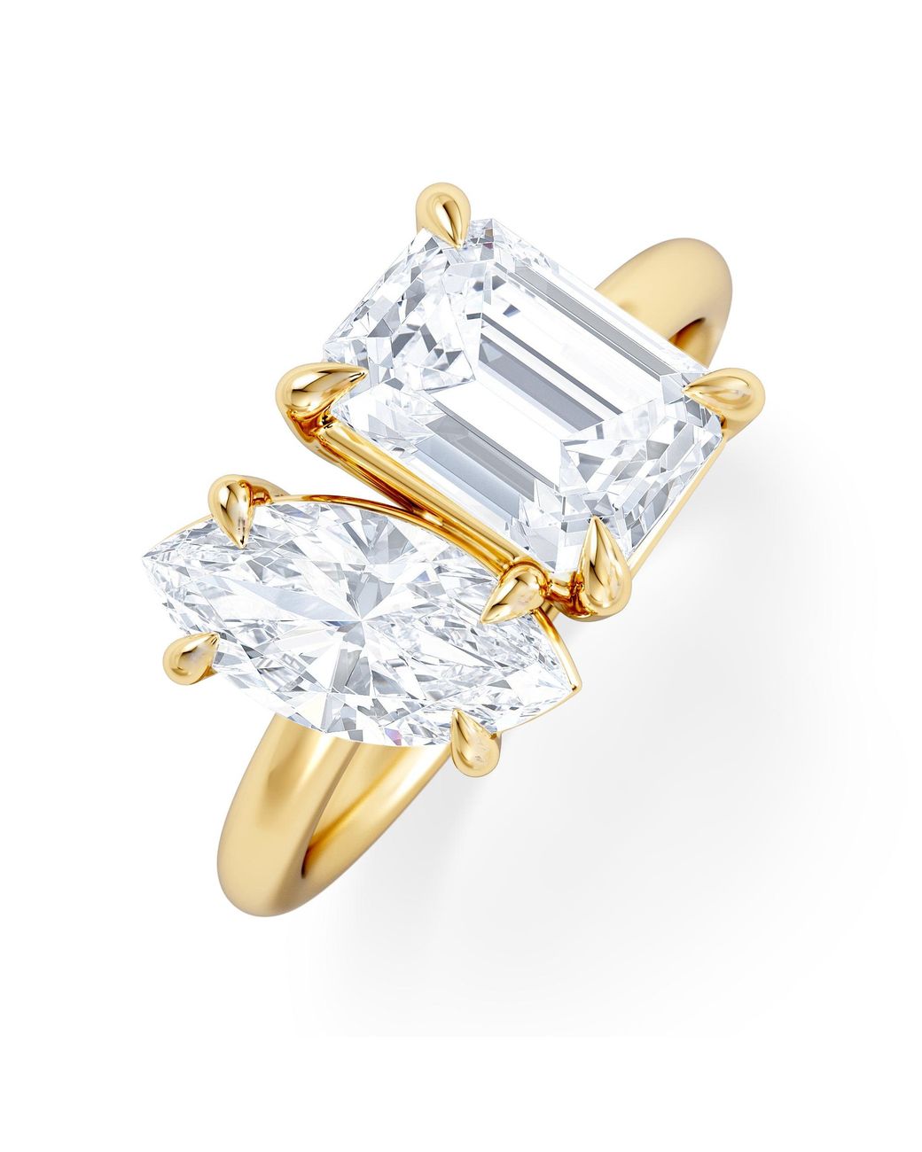 The Diamond Store Metallic Toi Et Moi 3.00Ct Marquise And Emerald Cut Lab Diamond Engagement Ring