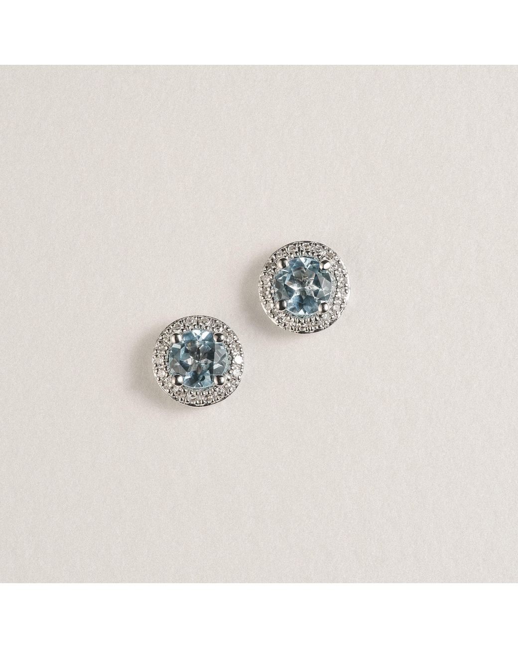 The Diamond Store Blue Stellato 0.75Ct Round Cut Topaz And Lab Diamond Halo Stud Earrings