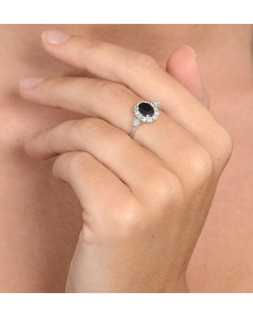 The Diamond Store Metallic Sapphire 7 X 5Mm And Diamond 9K Ring