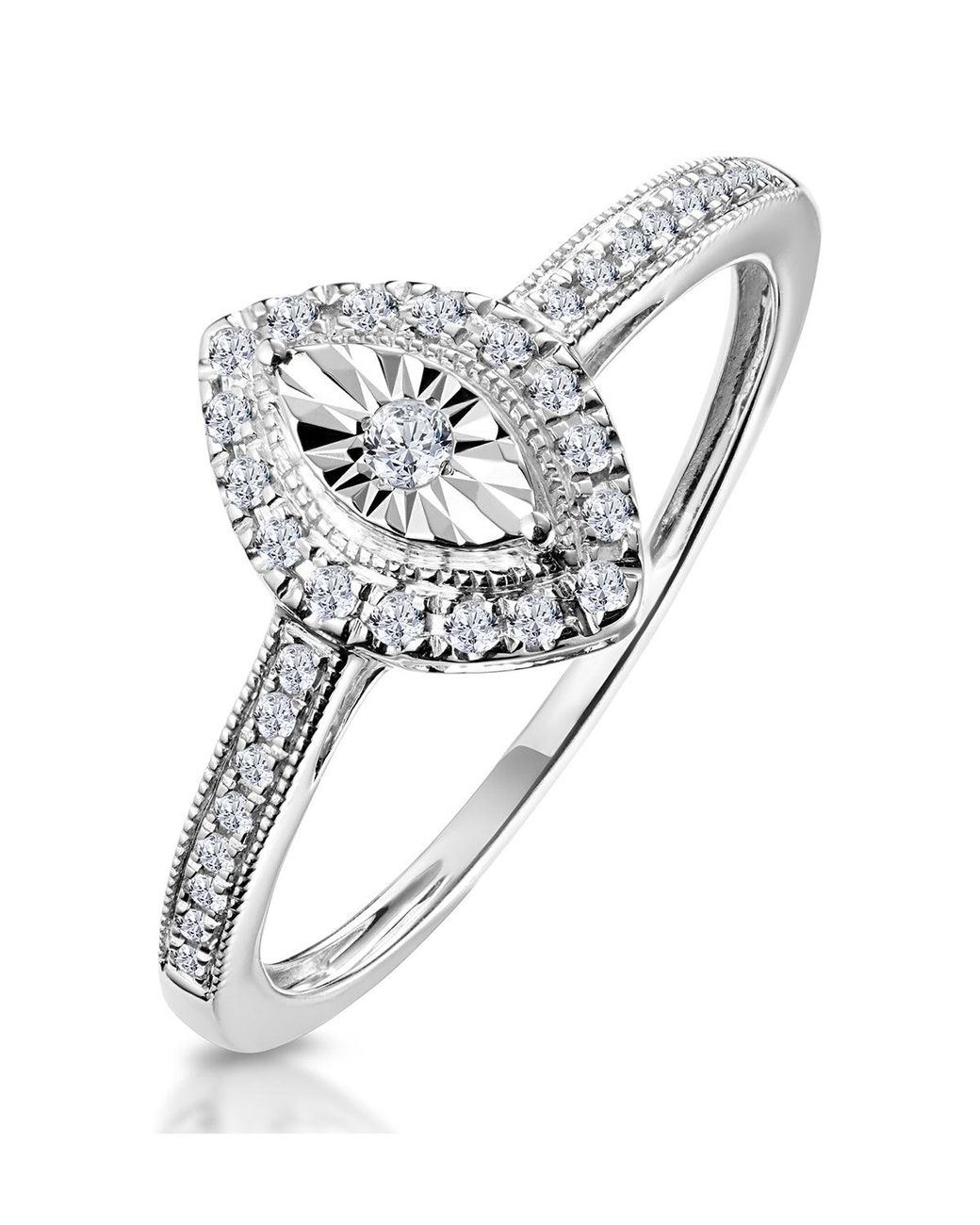 The Diamond Store White Masami Marquise Diamond Engagement Ring Halo Pave Set