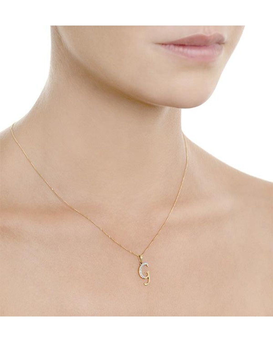 The Diamond Store Metallic Initial 'G' 0.05Ct Lab Diamond Pendant Necklace