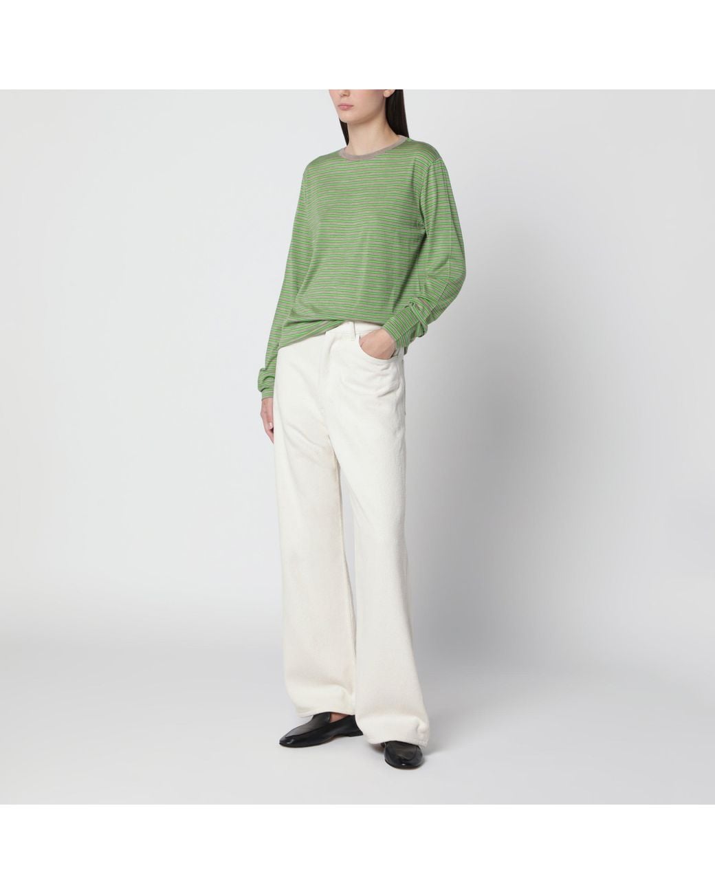 Auralee Green Striped T-Shirt