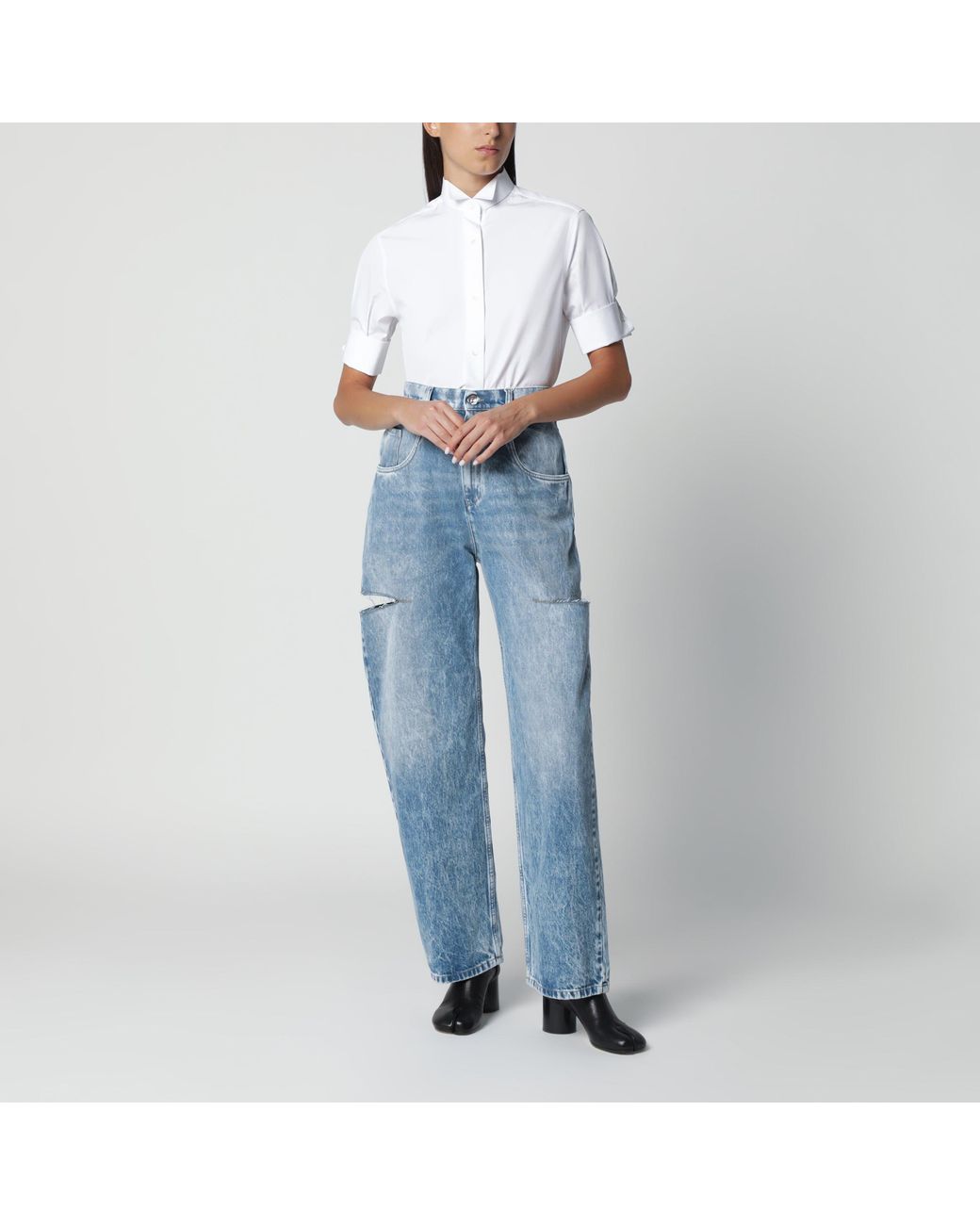 Maison Margiela Blue Loose Jeans With Drawstrings