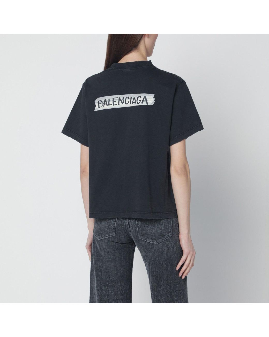 Balenciaga Black Washed Masking Tape T-Shirt With Medium Fit