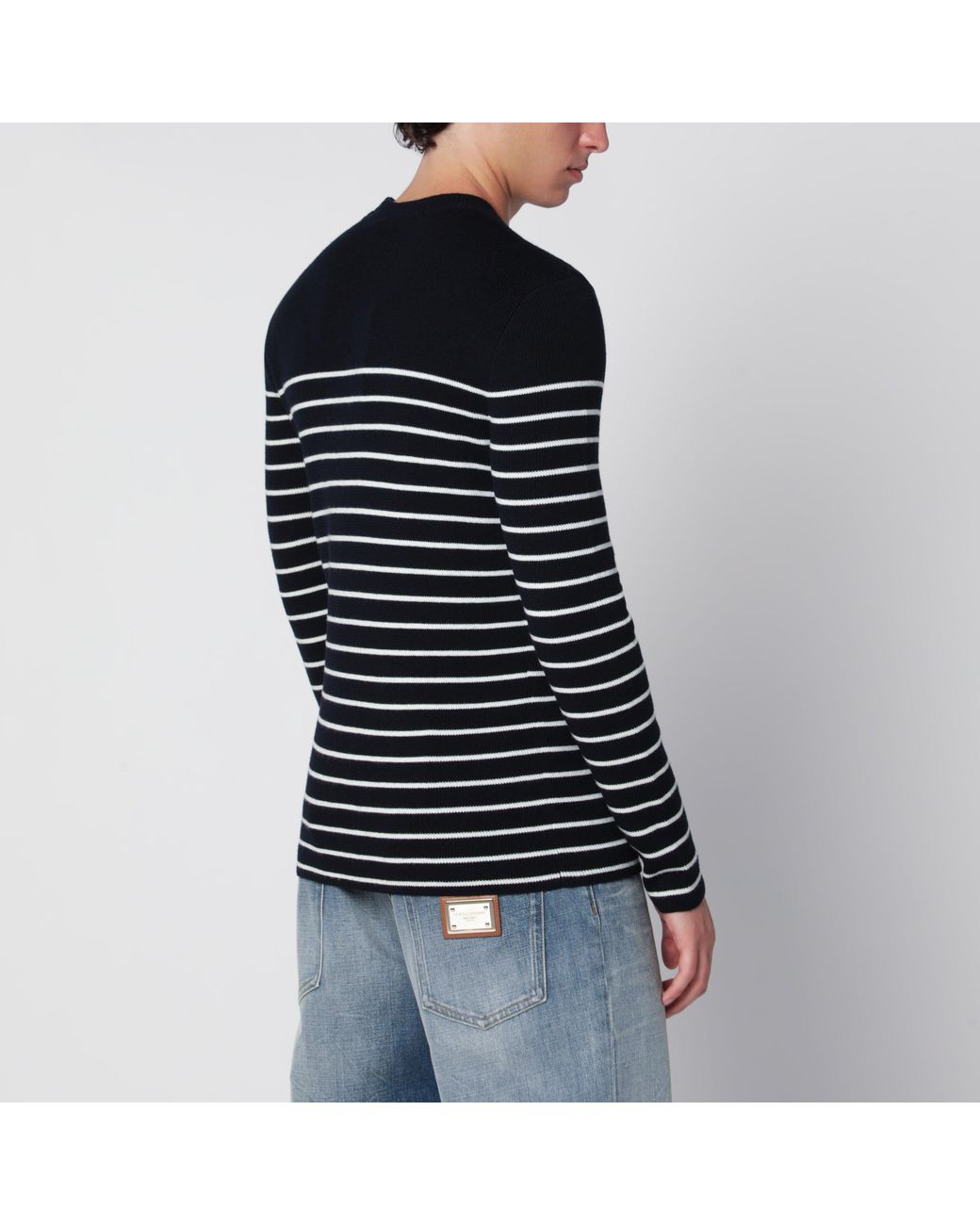 Dolce & Gabbana Black Striped Wool Sweater With Buttons for men