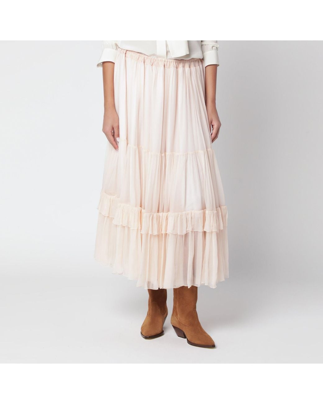Chloé Pink Powder Silk Midi Skirt