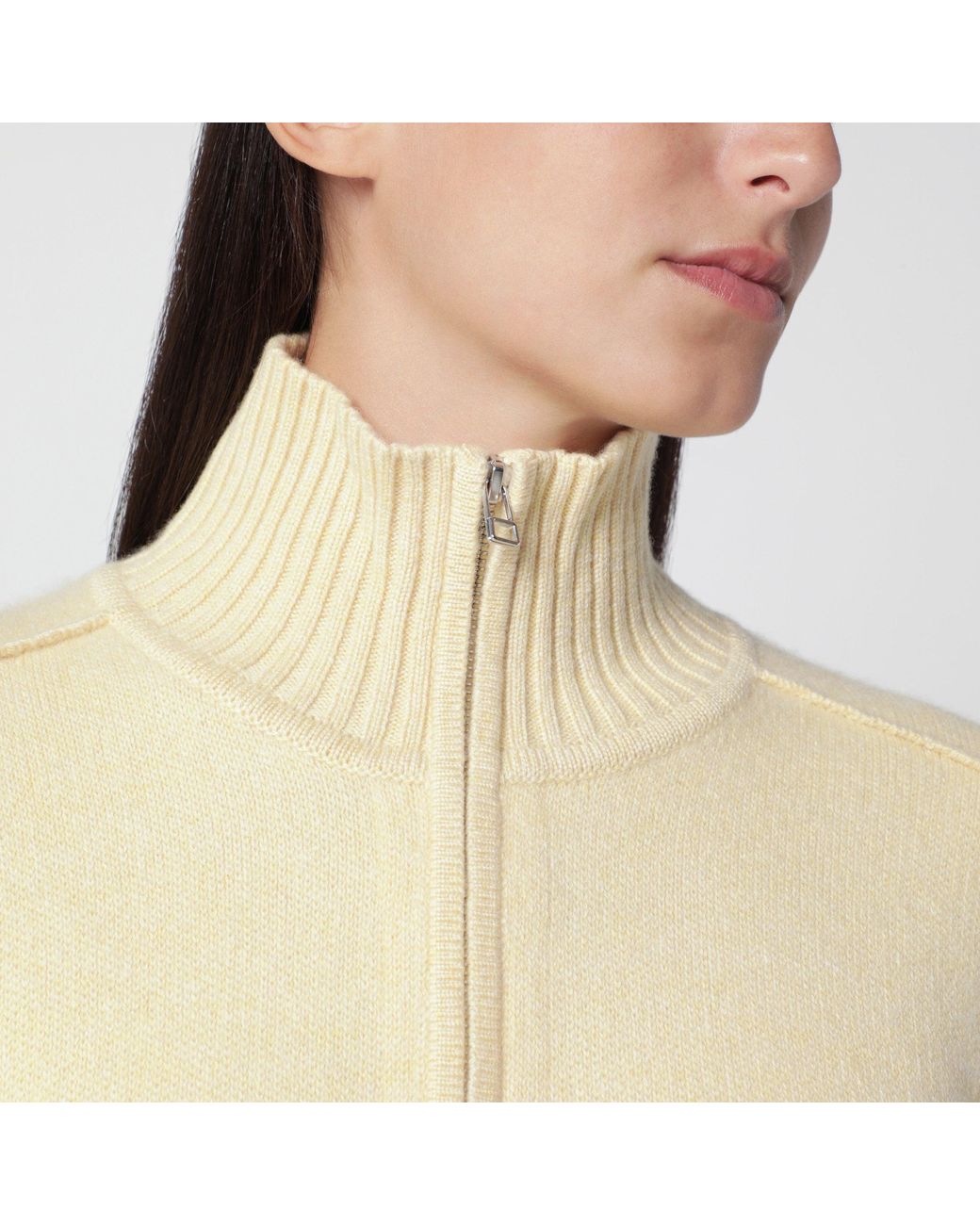 Guest In Residence Natural Butter-Colored Turtleneck Sweater With Half-Zip