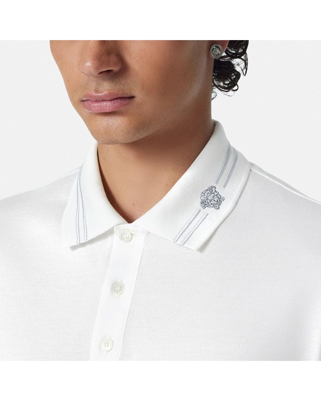 Versace White Polo Shirt With Medusa Embroidery for men