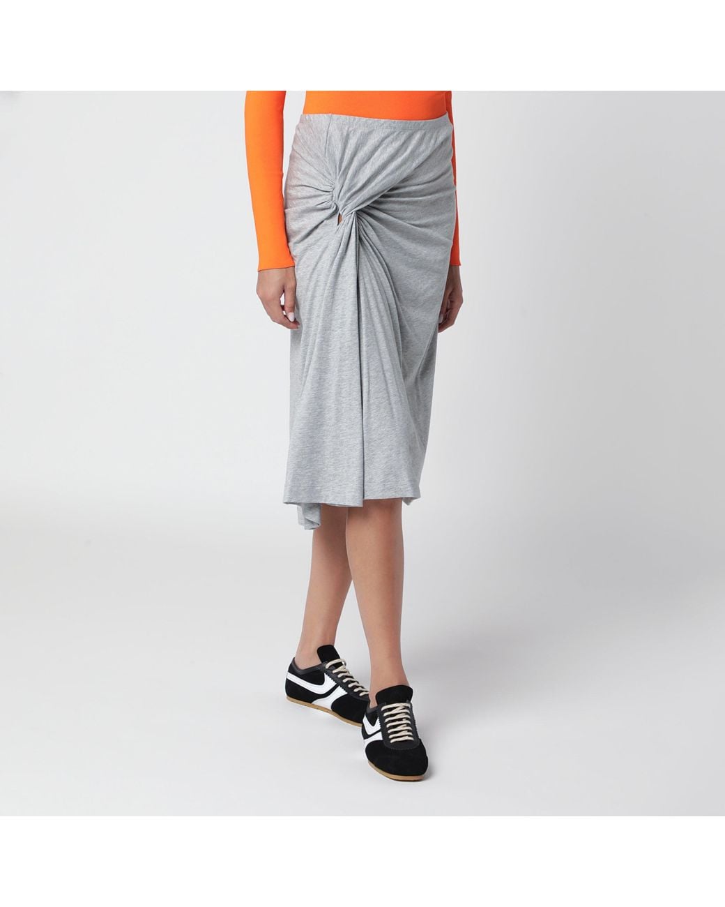 Dries Van Noten Gray Mélange Skirt With Draped Detail