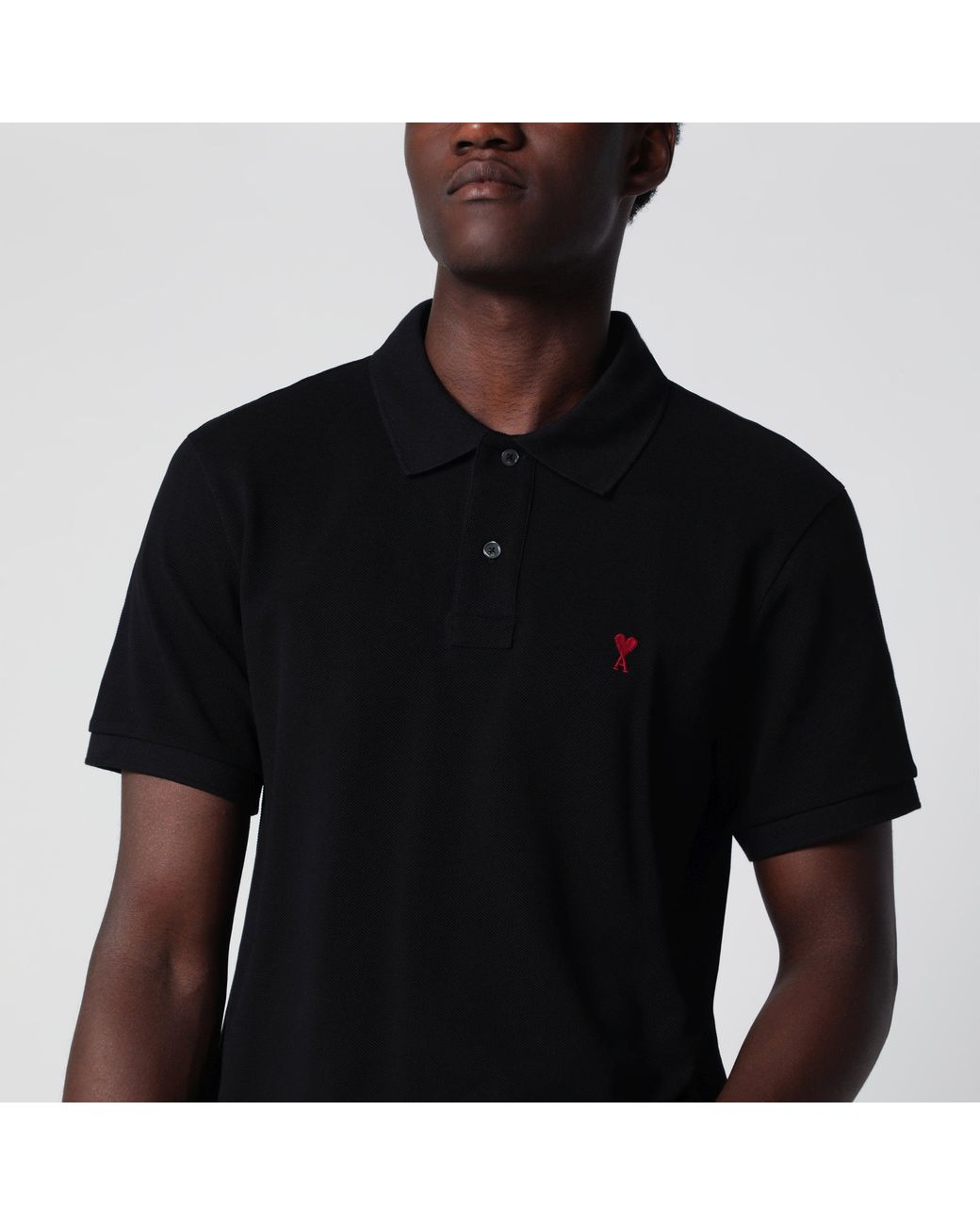 AMI Black Ami De Coeur Polo Shirt for men