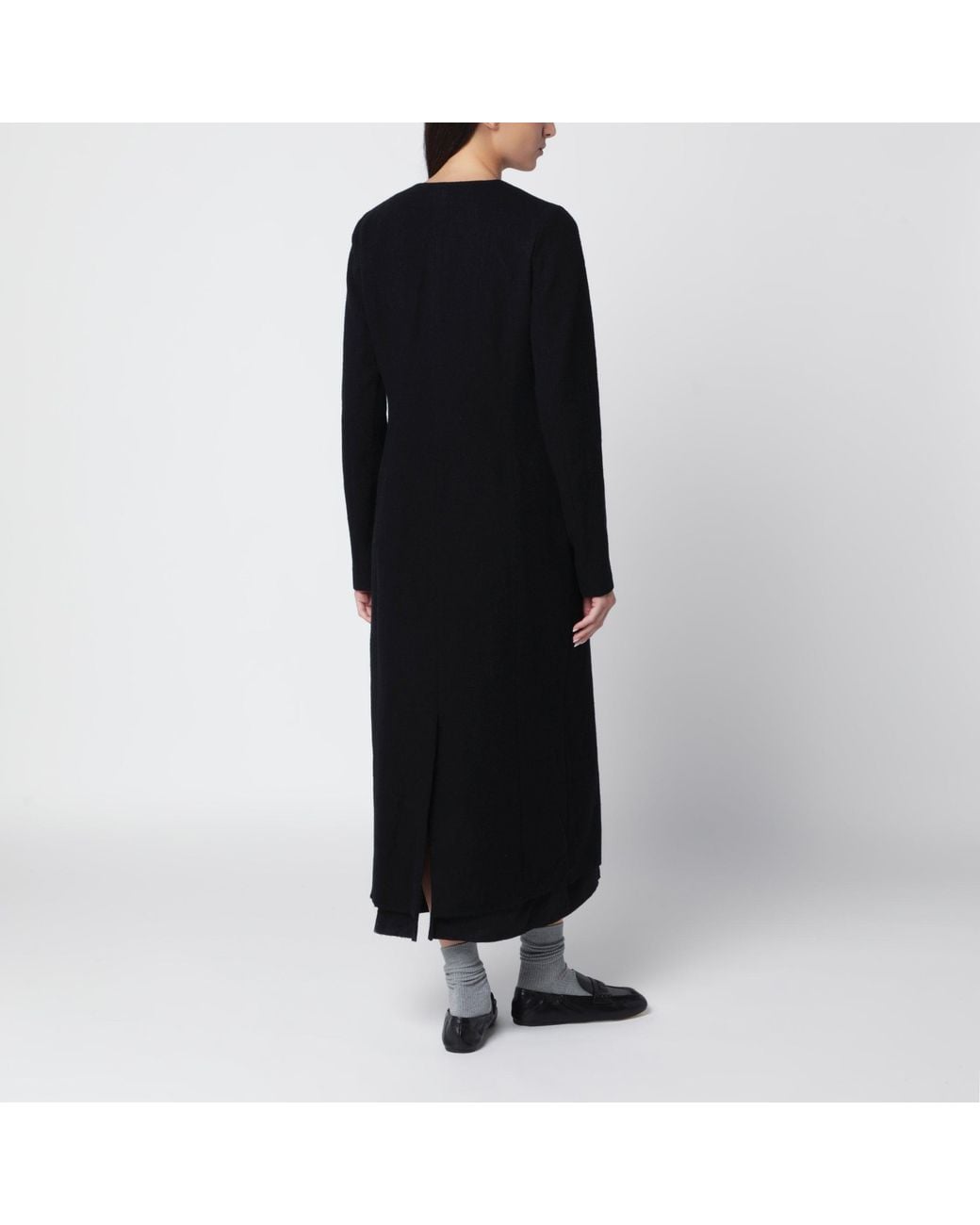 Auralee Black Long-Sleeved Midi Dress