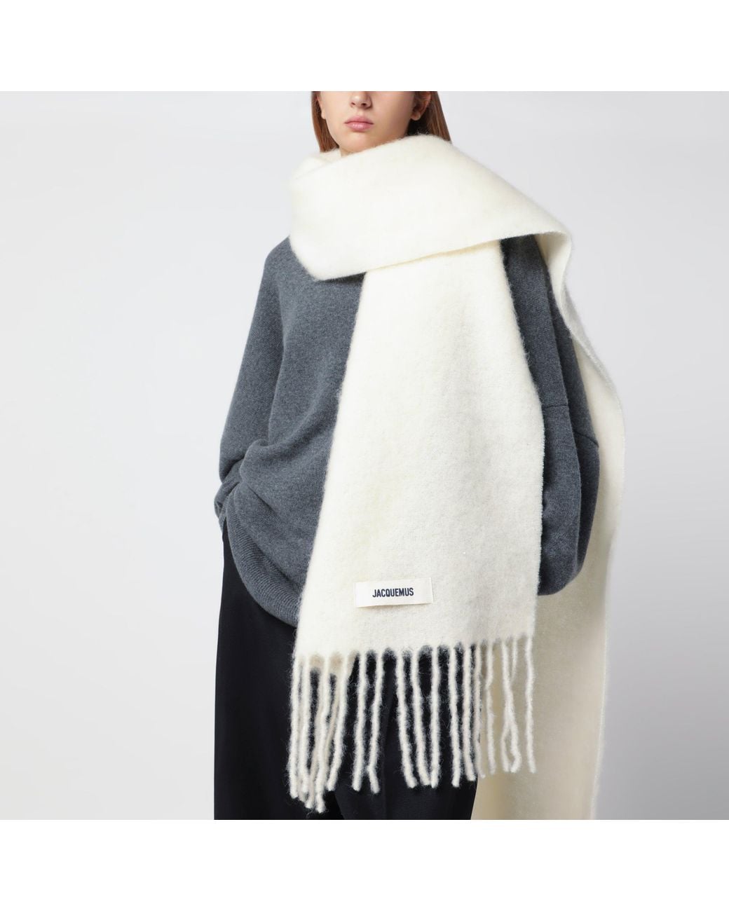 Jacquemus White Ivory Mohair And Alpaca Carro Scarf